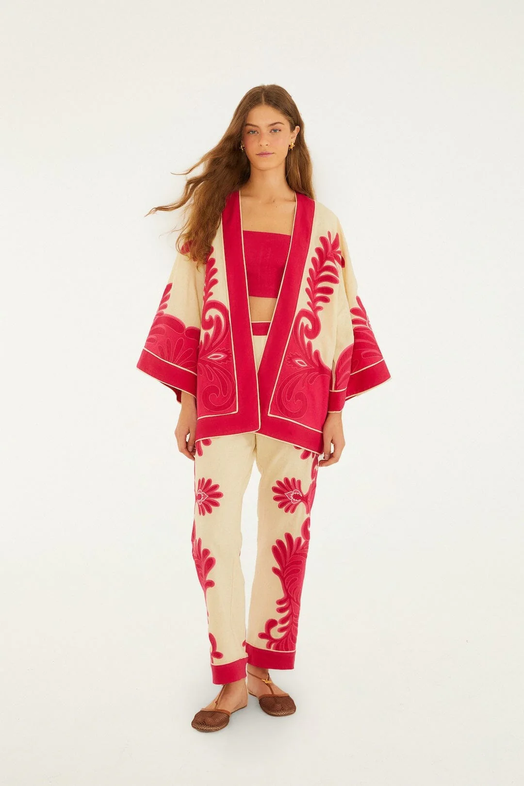 Pink Spring Arabesc Cutwork Lenzing Ecovero Euroflax Kimono - Image 4