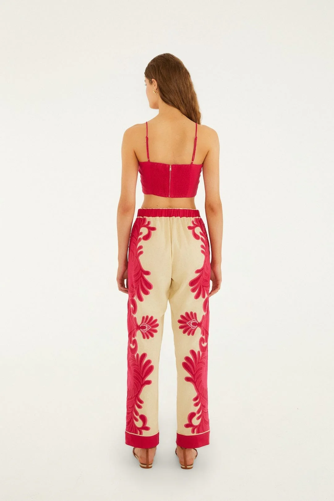 Pink Spring Arabesc Cutwork Lenzing Ecovero Euroflax Pants - Image 2