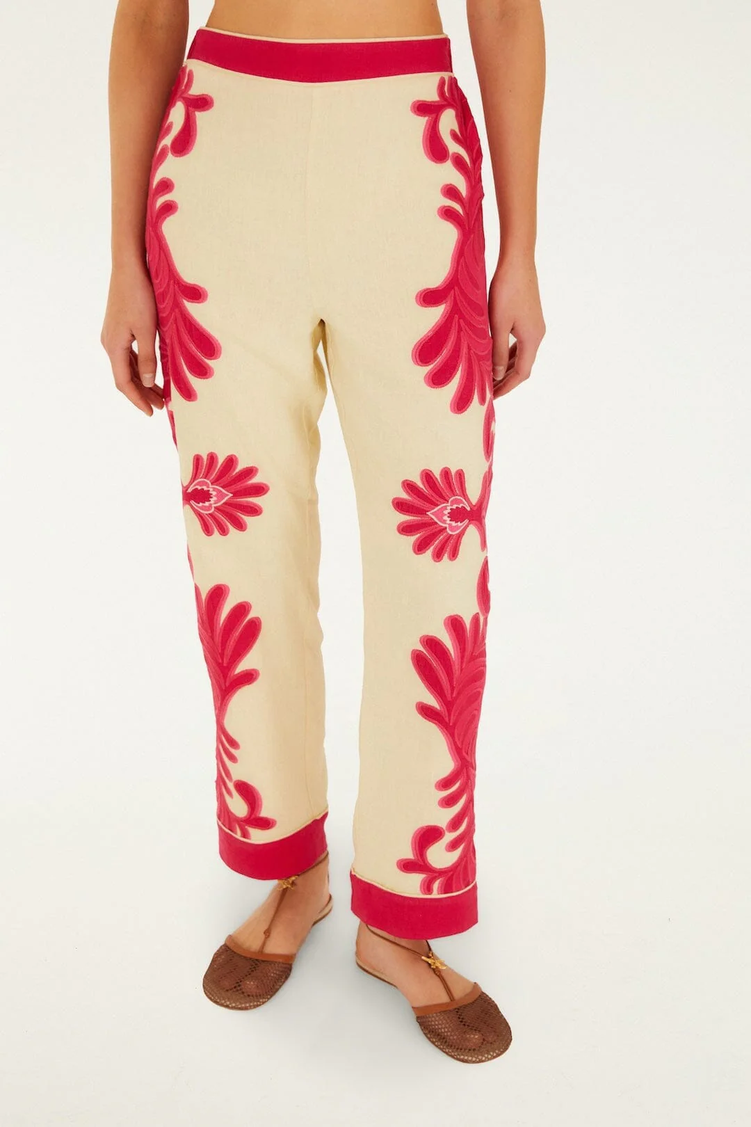 Pink Spring Arabesc Cutwork Lenzing Ecovero Euroflax Pants - Image 3