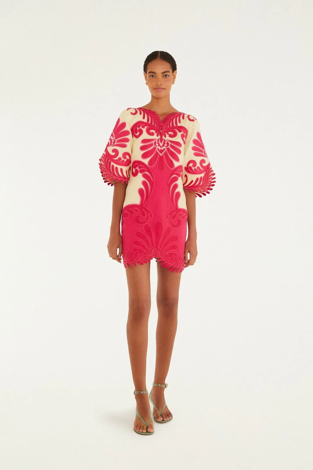 Pink Spring Arabesc Embroidered Euroflax Premium Linen Mini Dress - Image 2