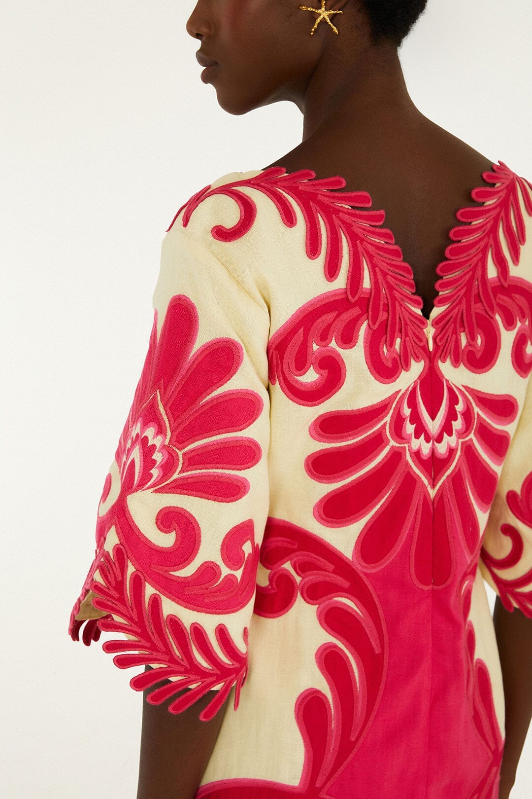 Pink Spring Arabesc Embroidered Euroflax Premium Linen Mini Dress - Image 3