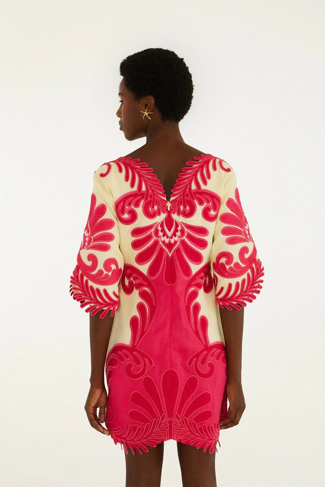 Pink Spring Arabesc Embroidered Euroflax Premium Linen Mini Dress - Image 4