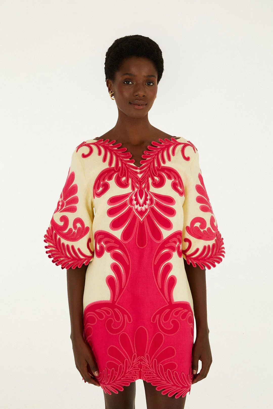 Pink Spring Arabesc Embroidered Euroflax Premium Linen Mini Dress - Image 5