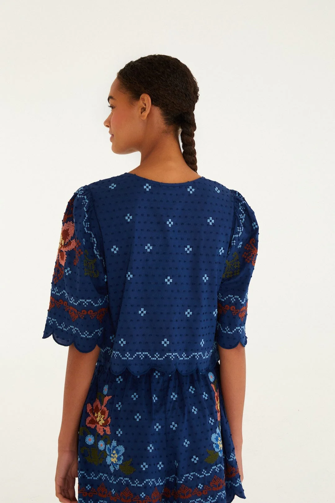 Dark Blue Stitched Garden Blouse - Image 3