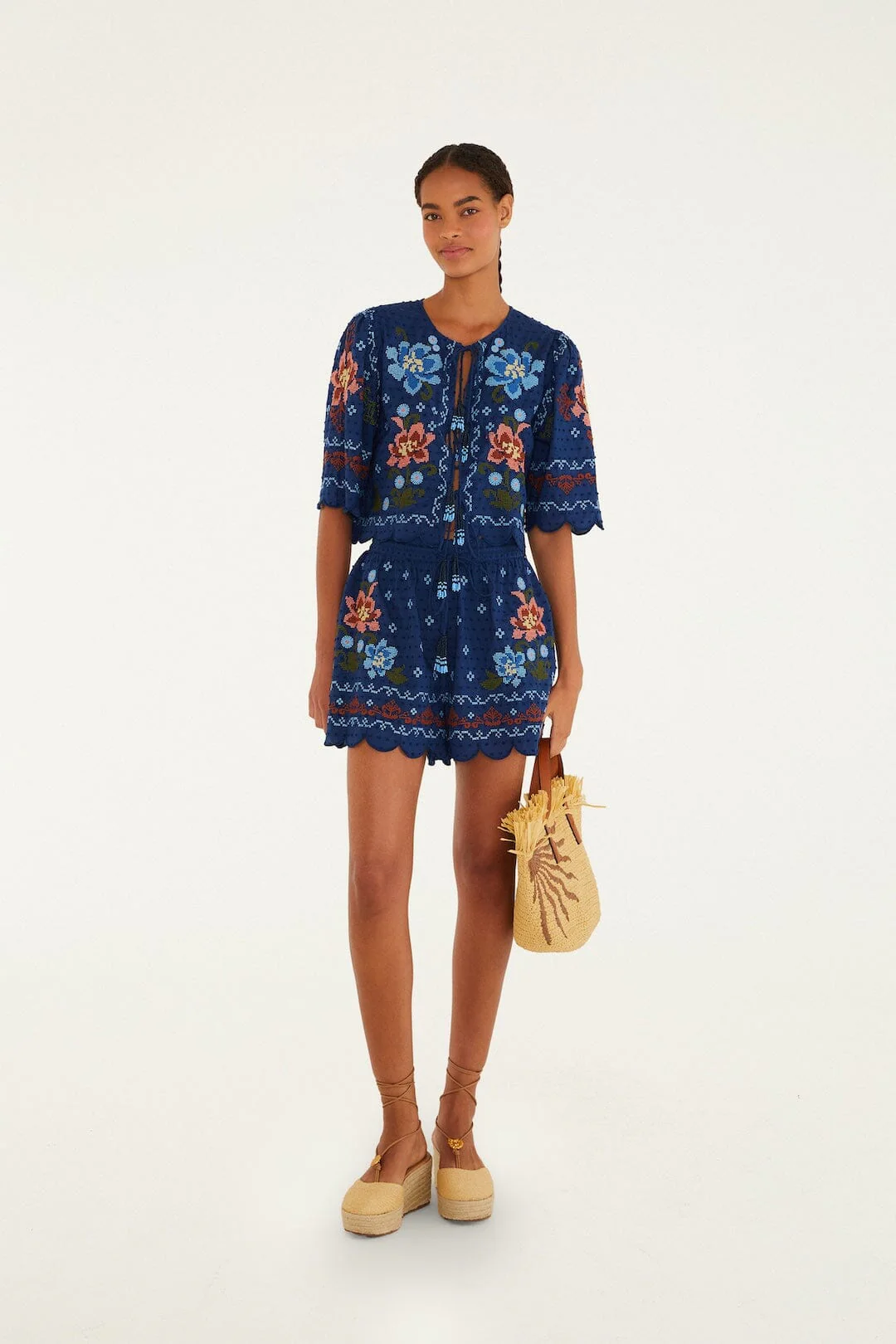 Dark Blue Stitched Garden Blouse - Image 4