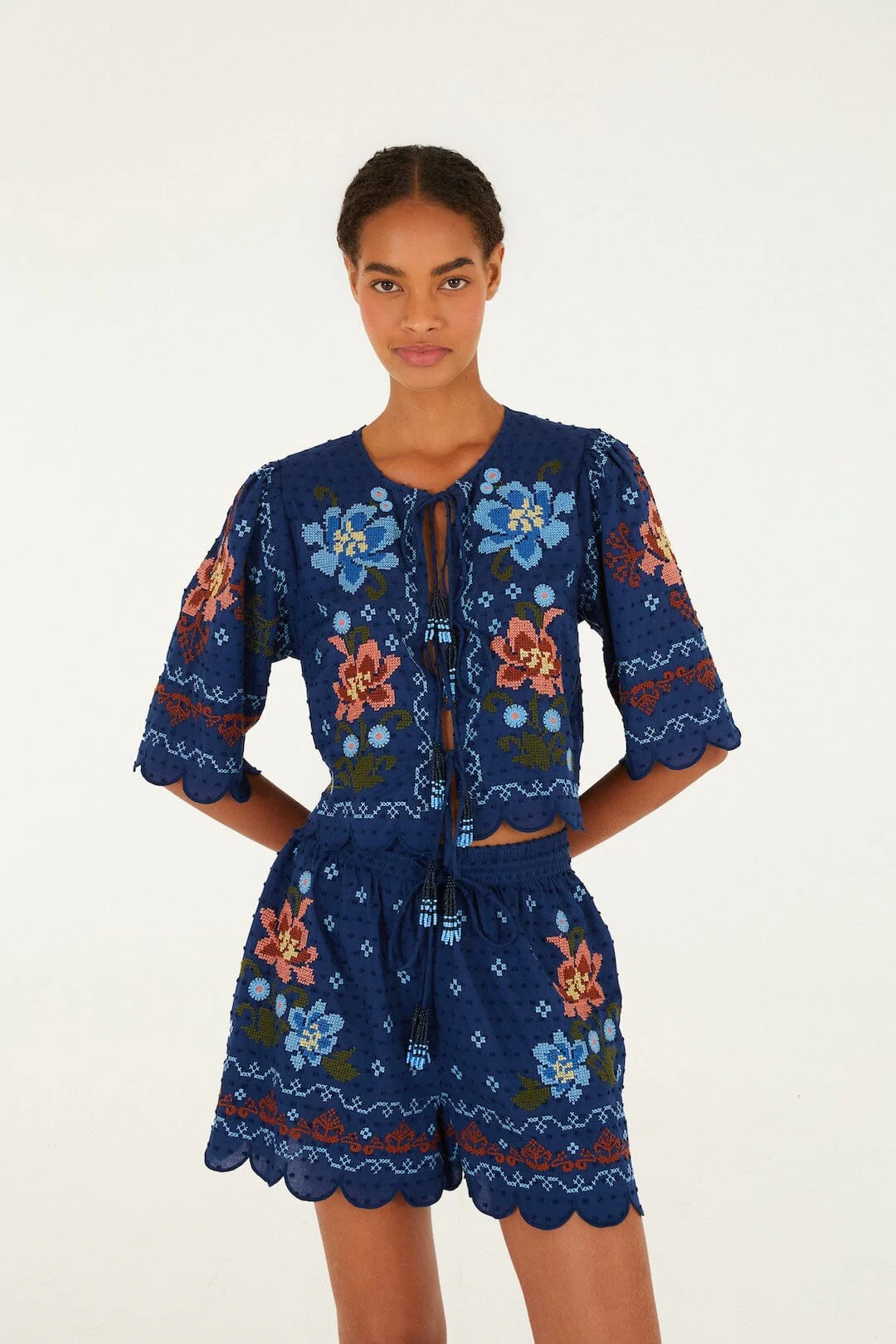 Dark Blue Stitched Garden Shorts - Image 4