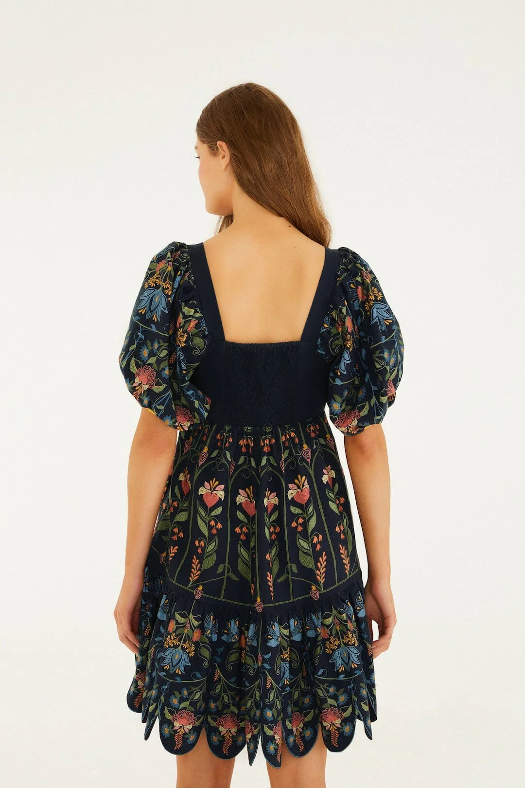 Navy Blue Stitched Garden Organic Cotton Mini Dress - Image 3