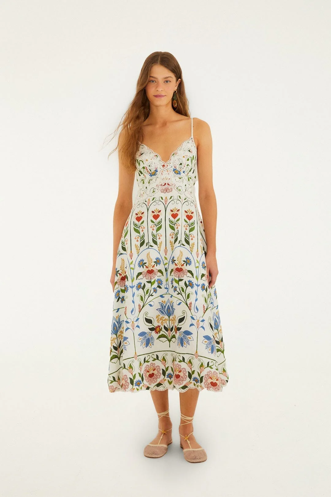 Off-White Stitched Garden Euroflax Premium Linen Midi Dress