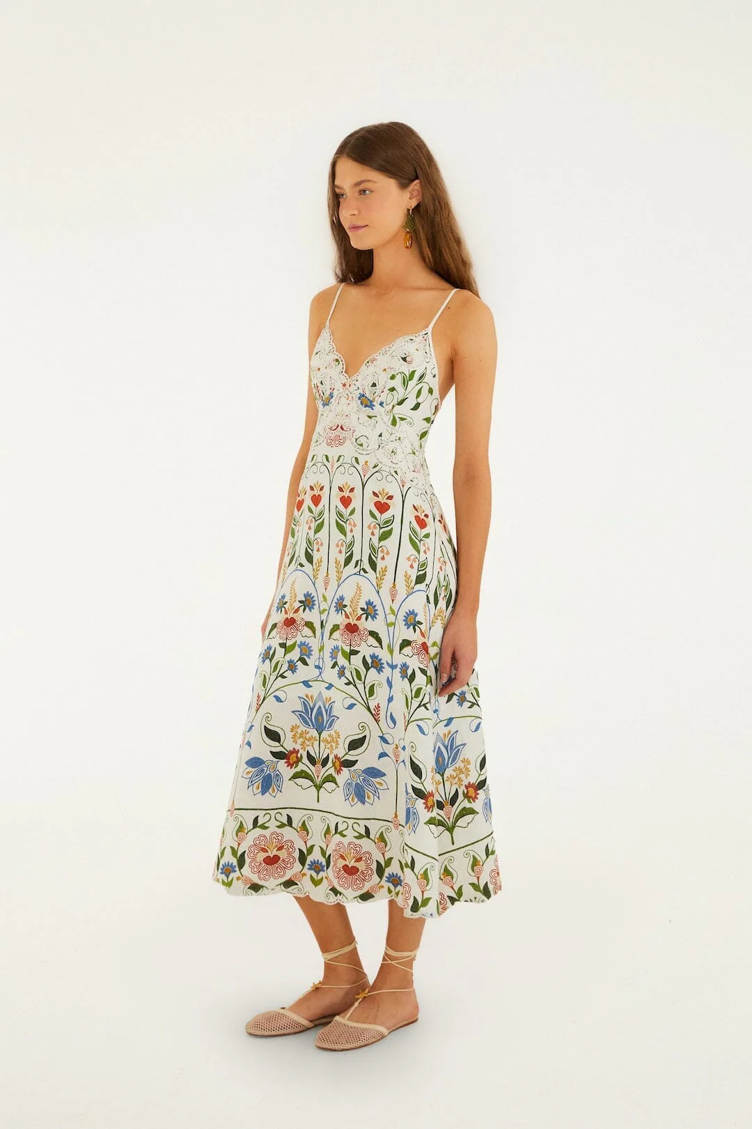 Off-White Stitched Garden Euroflax Premium Linen Midi Dress - Image 4