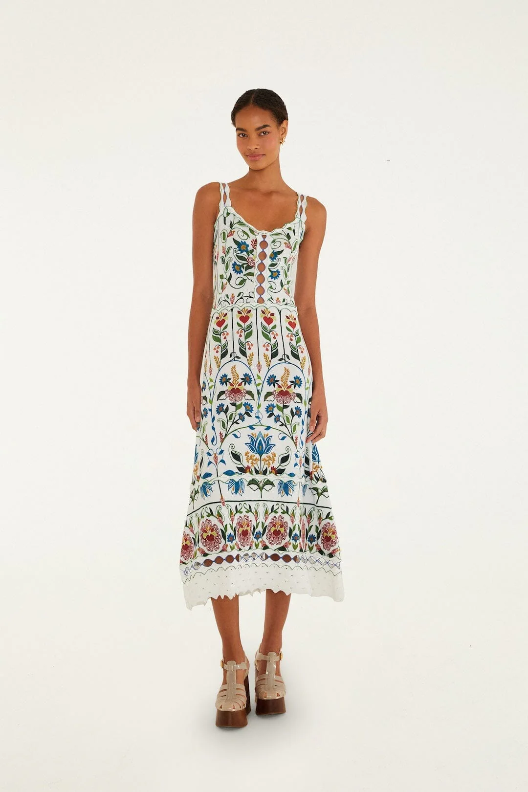 Off-White Stitched Garden Sleeveless Maxi Dress