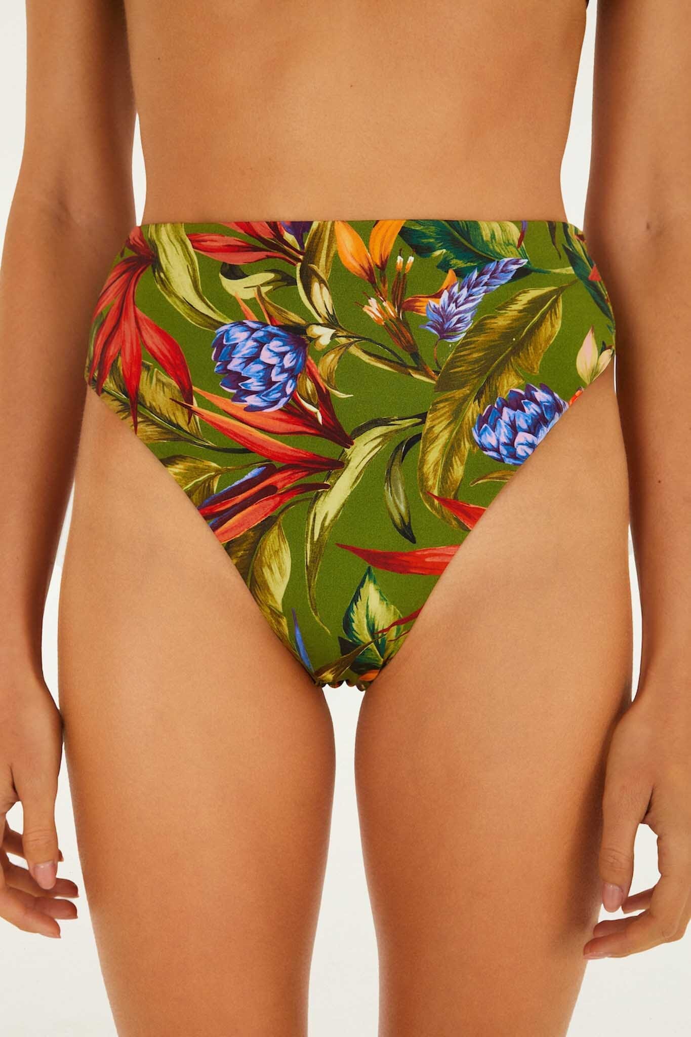 Dark Green Strelitzia Hot Pants Bikini Bottom - Image 2