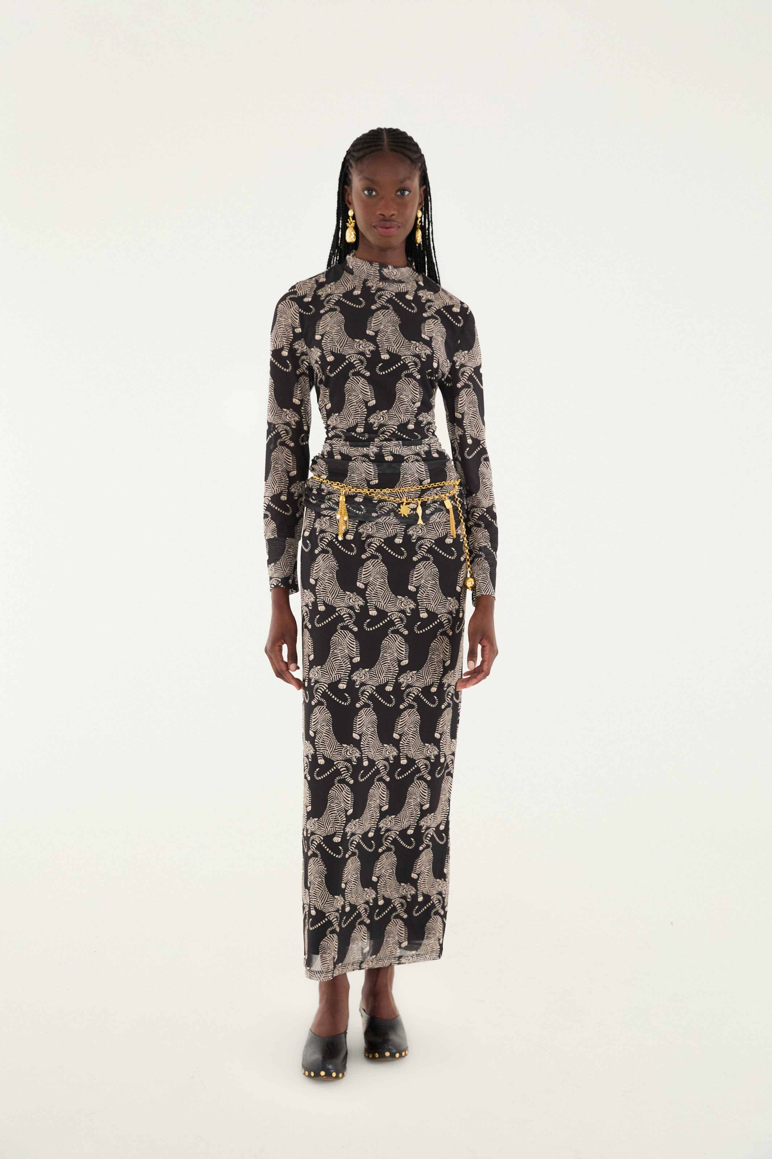 Black Striped Tigers Tulle Maxi Skirt