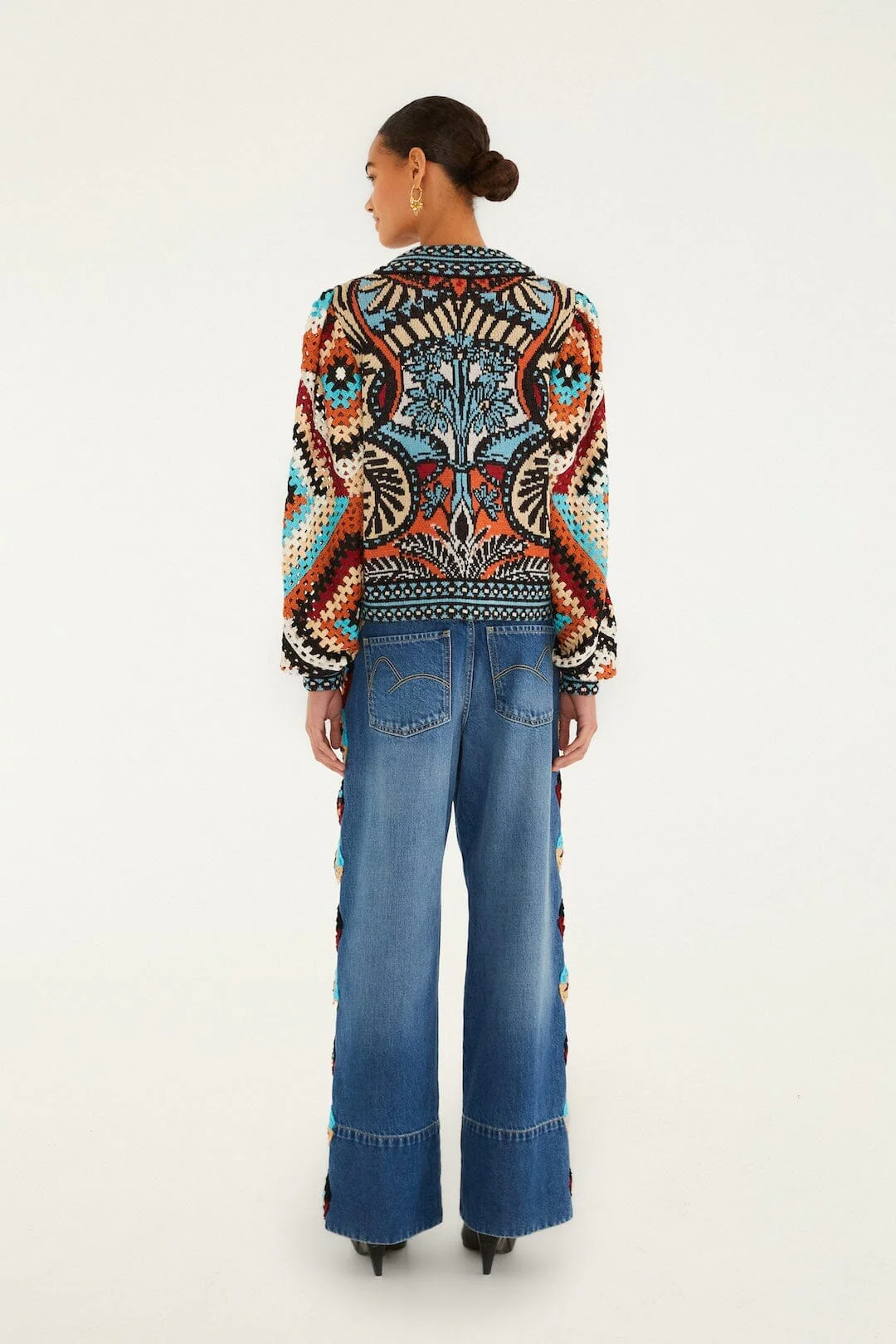 Colorful Stripes Crochet Denim Pants - Image 3