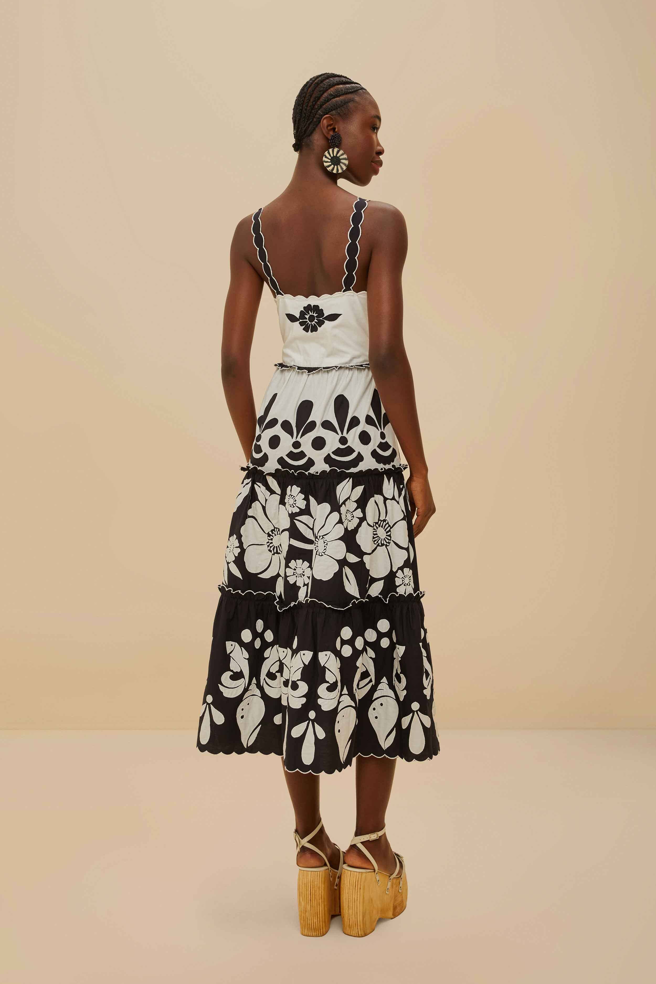 Black And White Summer Cutwork Organic Cotton Midi Dress - Image 4