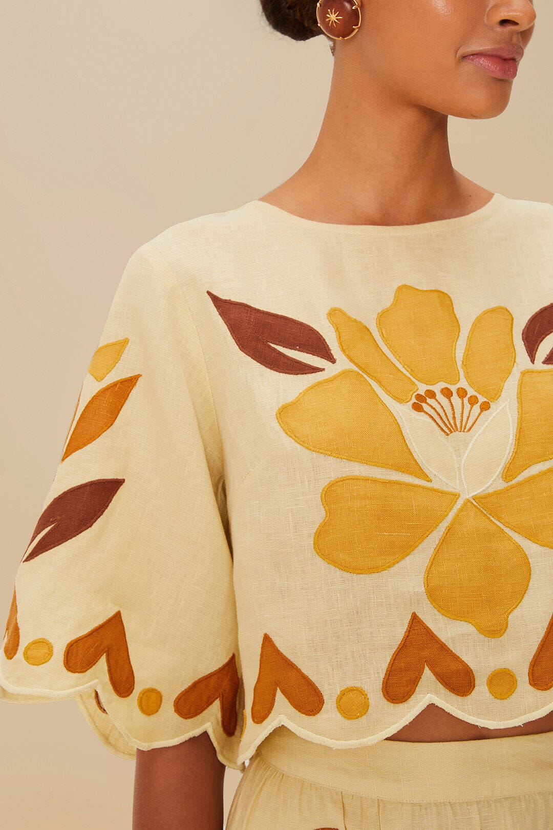 Sand Summer Cutwork Euroflax™ Premium Linen Blouse - Image 3