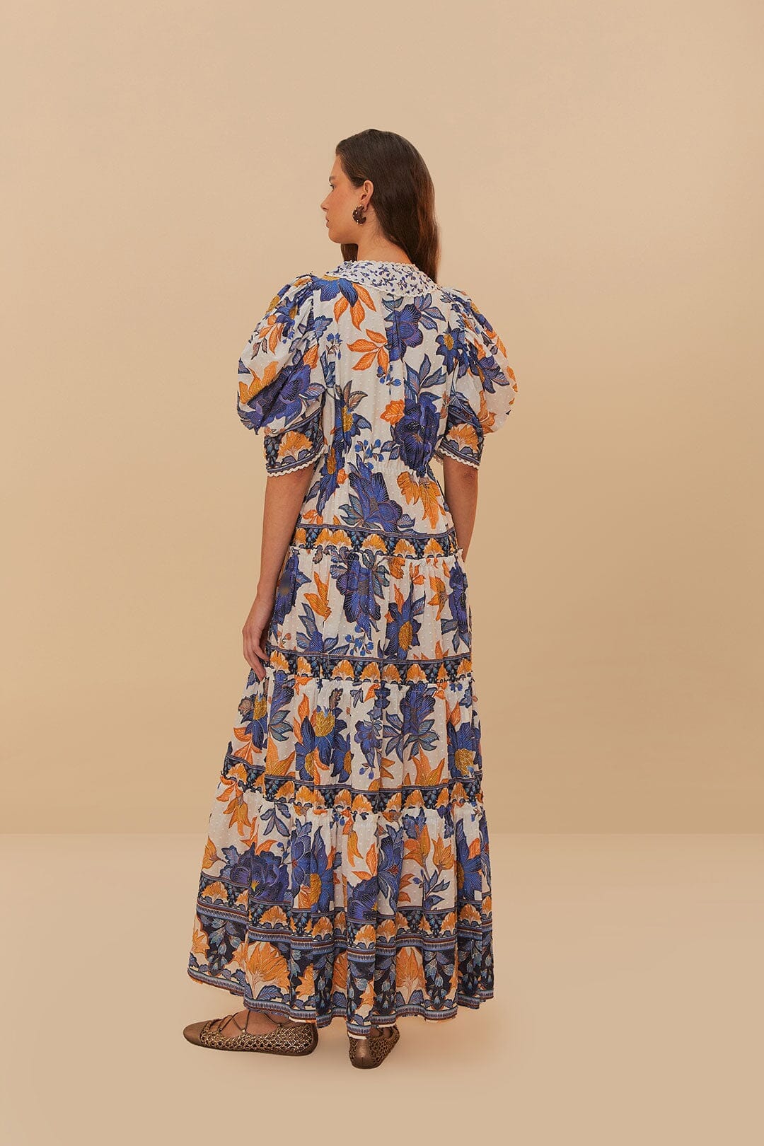 Off-White Summer Flowers Beaded Tassels Maxi Dress - Image 4