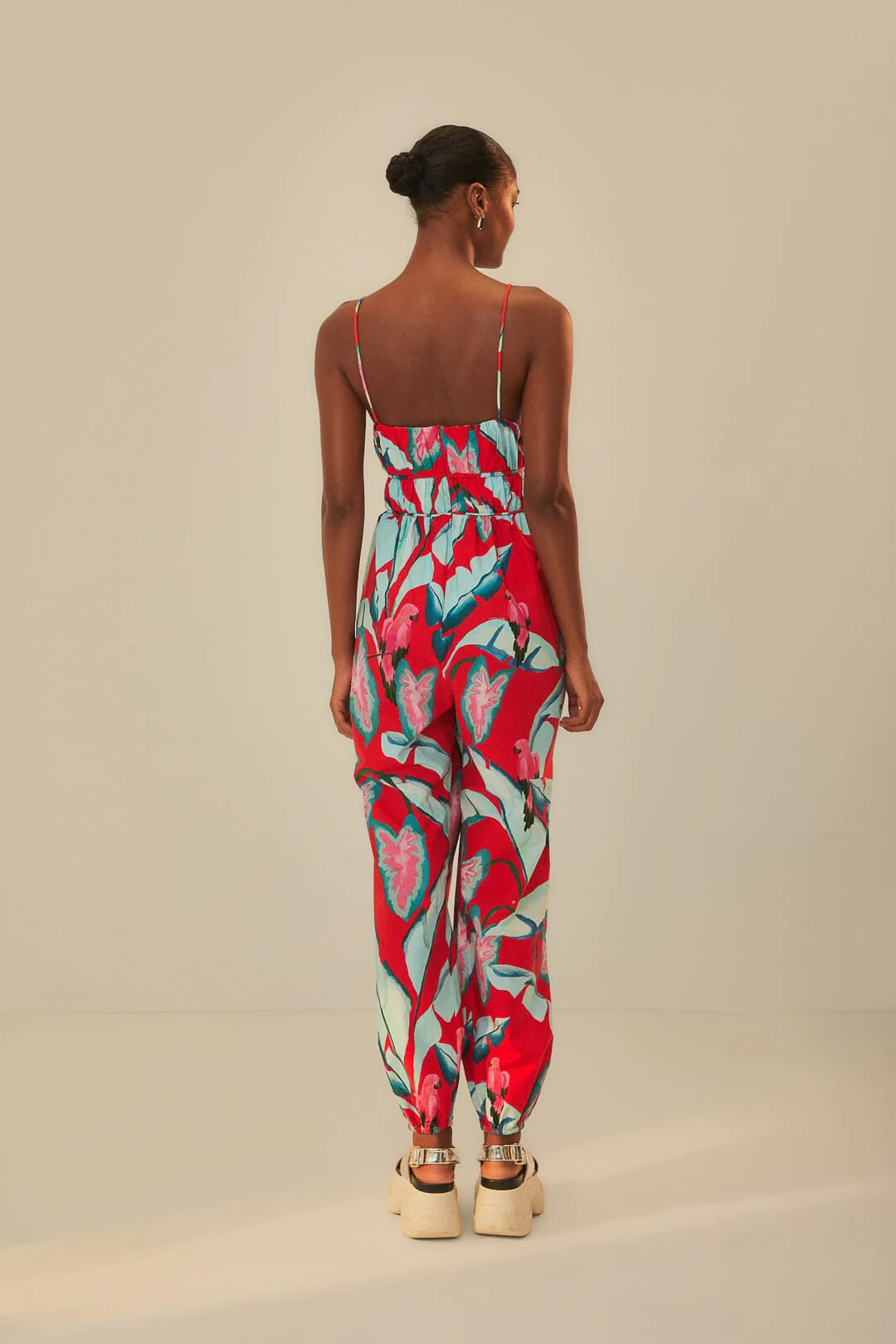 Red Summer Foliage Organic Cotton Jumpsuit - Image 4