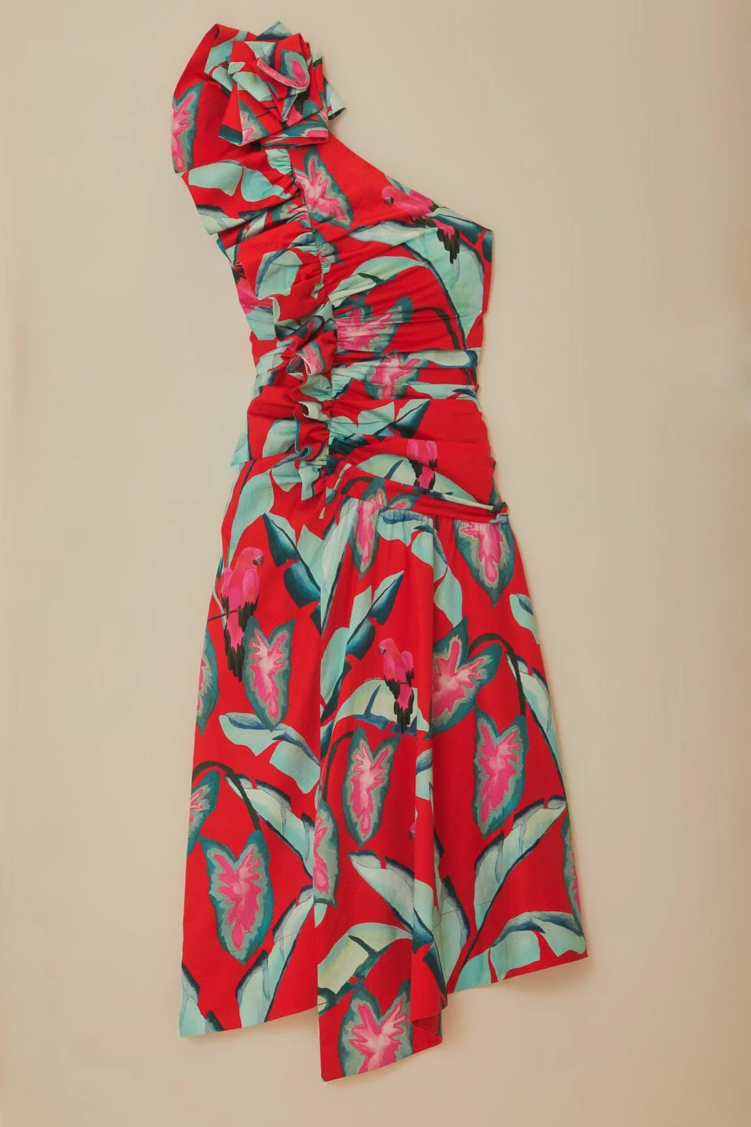 Red Summer Foliage One Shoulder Maxi Dress - Image 7