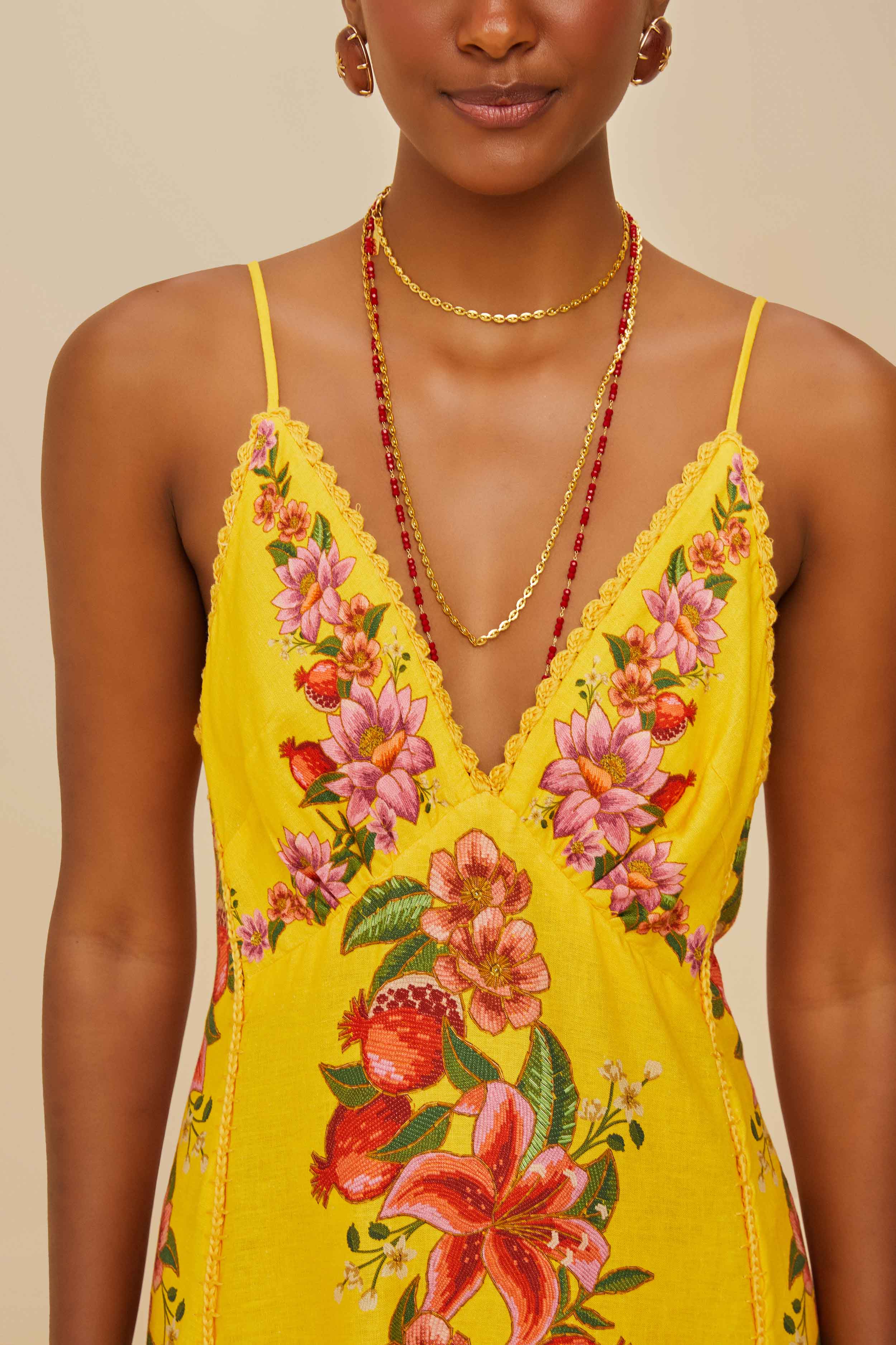 Yellow Summer Fruit Scarf LENZING™ ECOVERO™ Euroflax™ Maxi Dress - Image 2