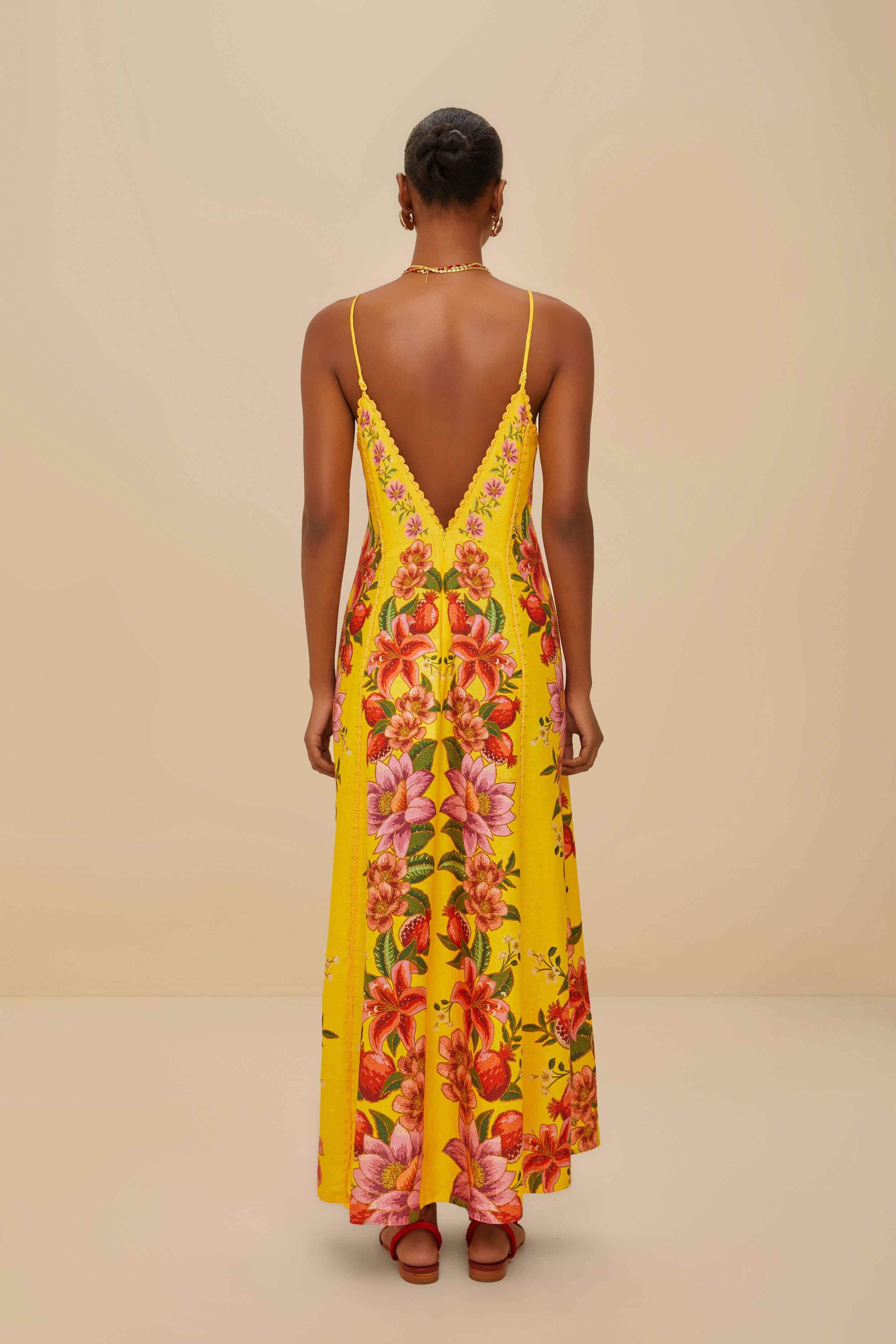 Yellow Summer Fruit Scarf LENZING™ ECOVERO™ Euroflax™ Maxi Dress - Image 4
