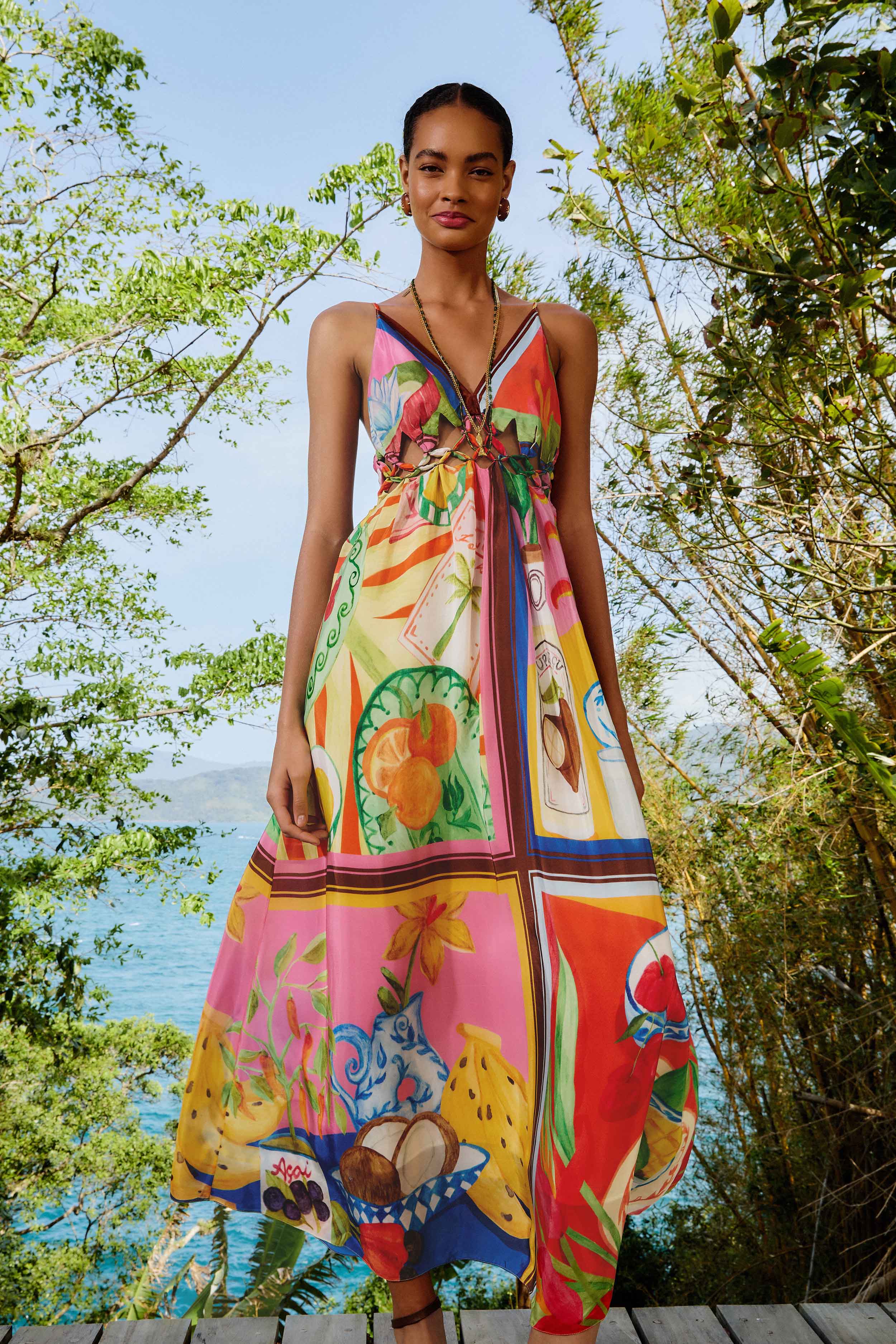 Multicolor Summer Picnic Macrame Yoke Maxi Dress - Image 2