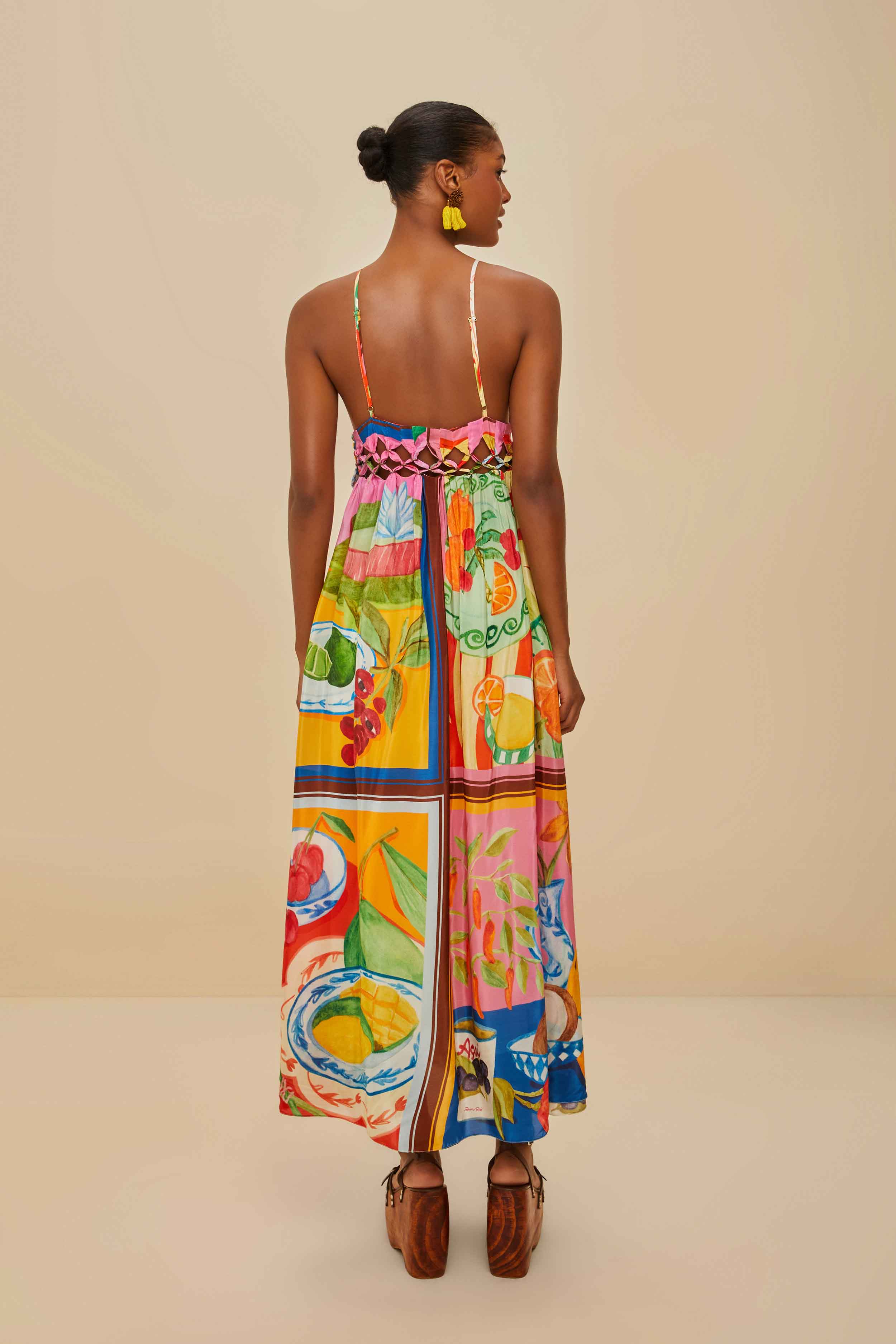 Multicolor Summer Picnic Macrame Yoke Maxi Dress - Image 4