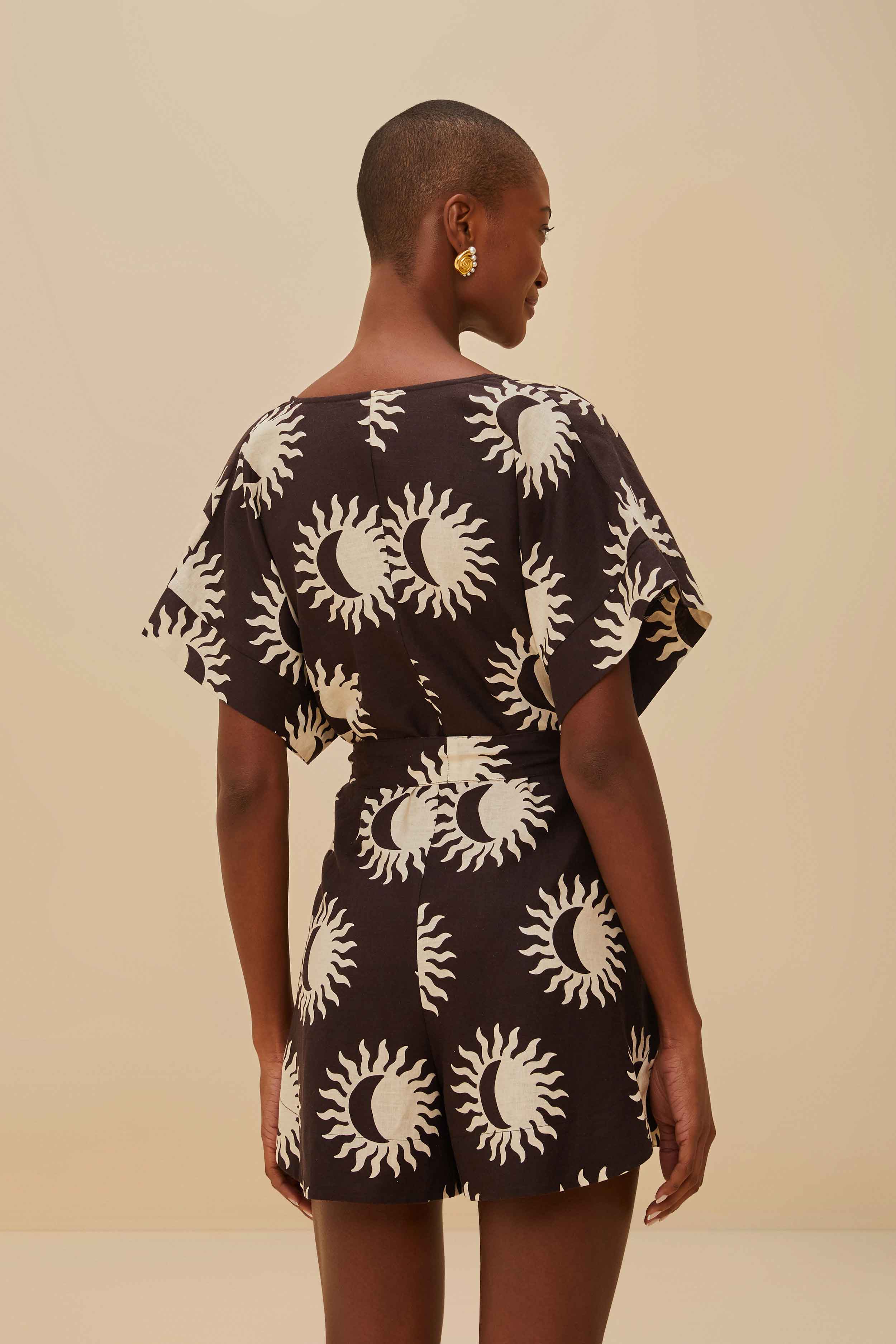 Black Sunny Moon LENZING™ ECOVERO™ Euroflax™ Romper - Image 4