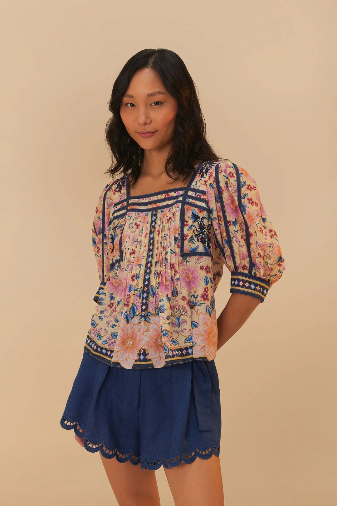 SUPERBLOOM TAPESTRY CREAM SQUARE NECKLINE BLOUSE - Image 2