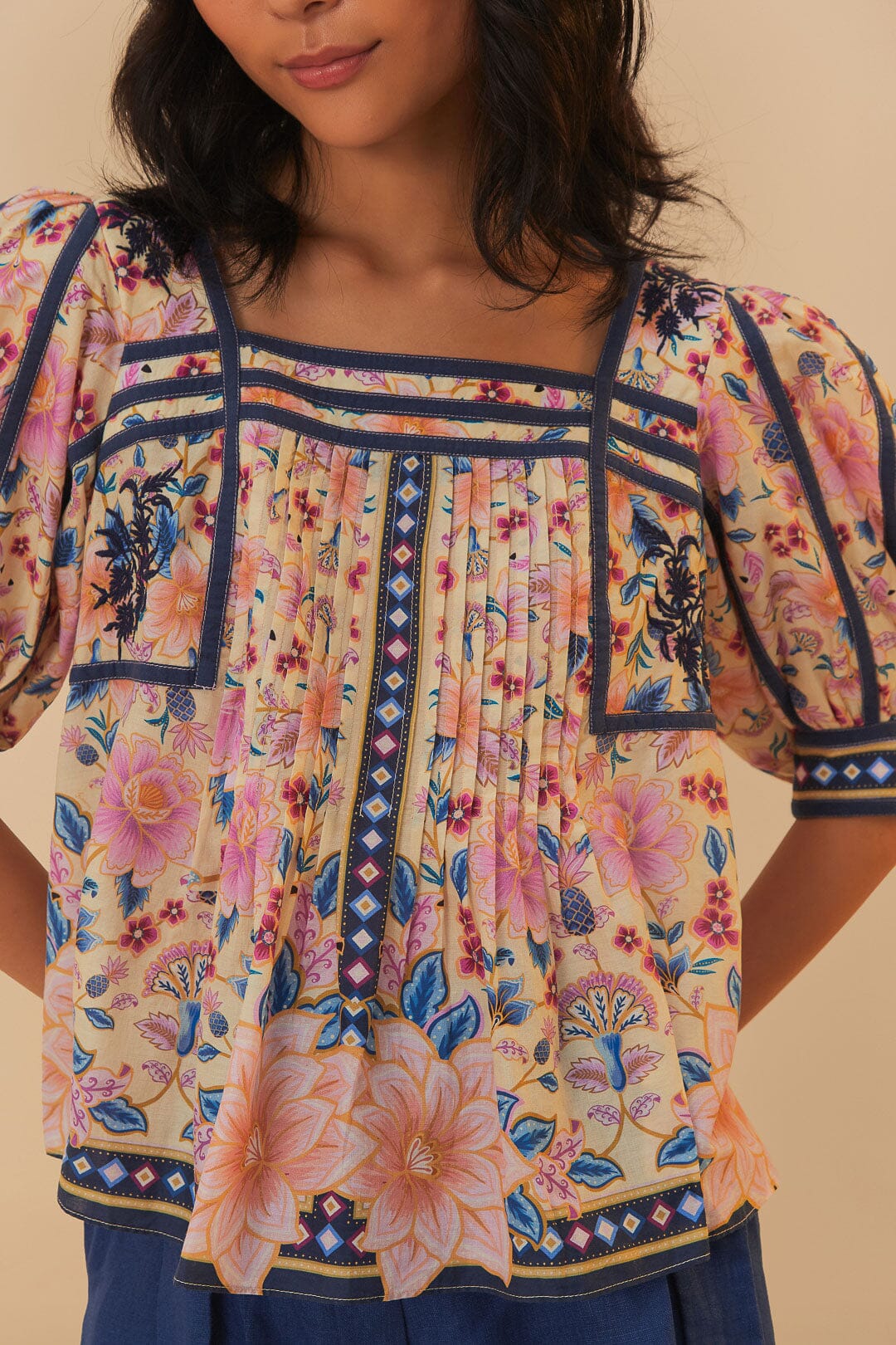 SUPERBLOOM TAPESTRY CREAM SQUARE NECKLINE BLOUSE - Image 5