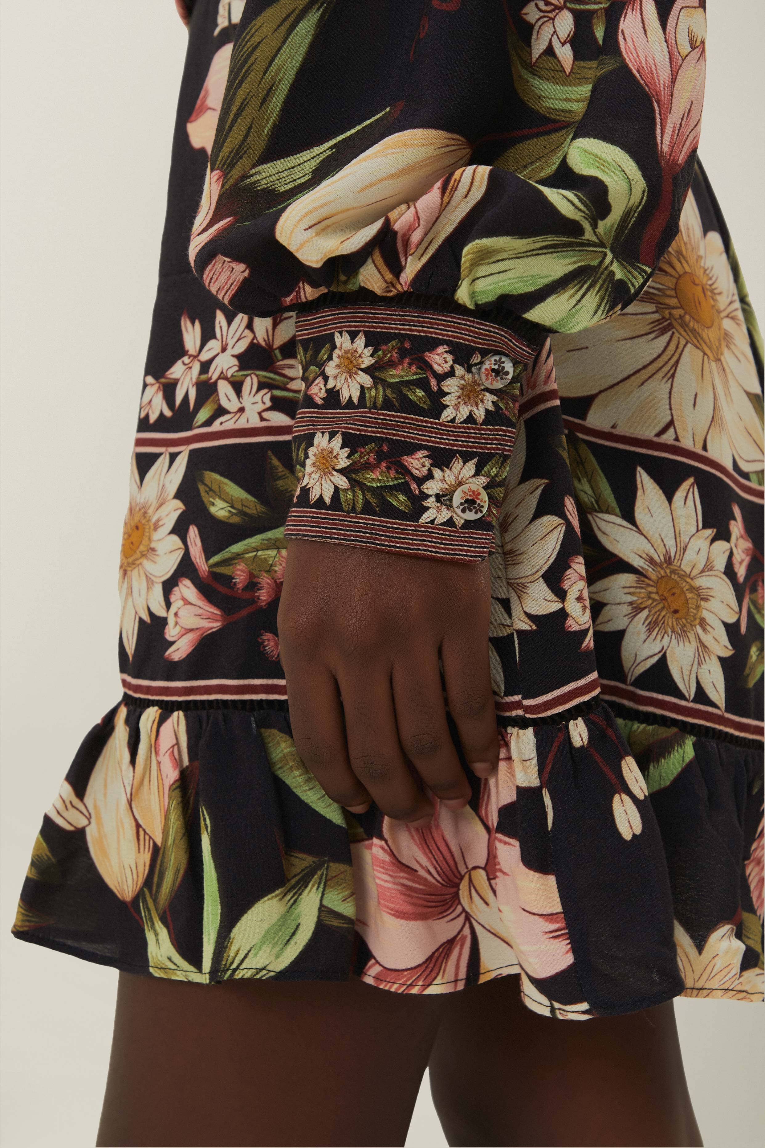 Black Surreal Flowers Long Sleeve Mini Dress - Image 5