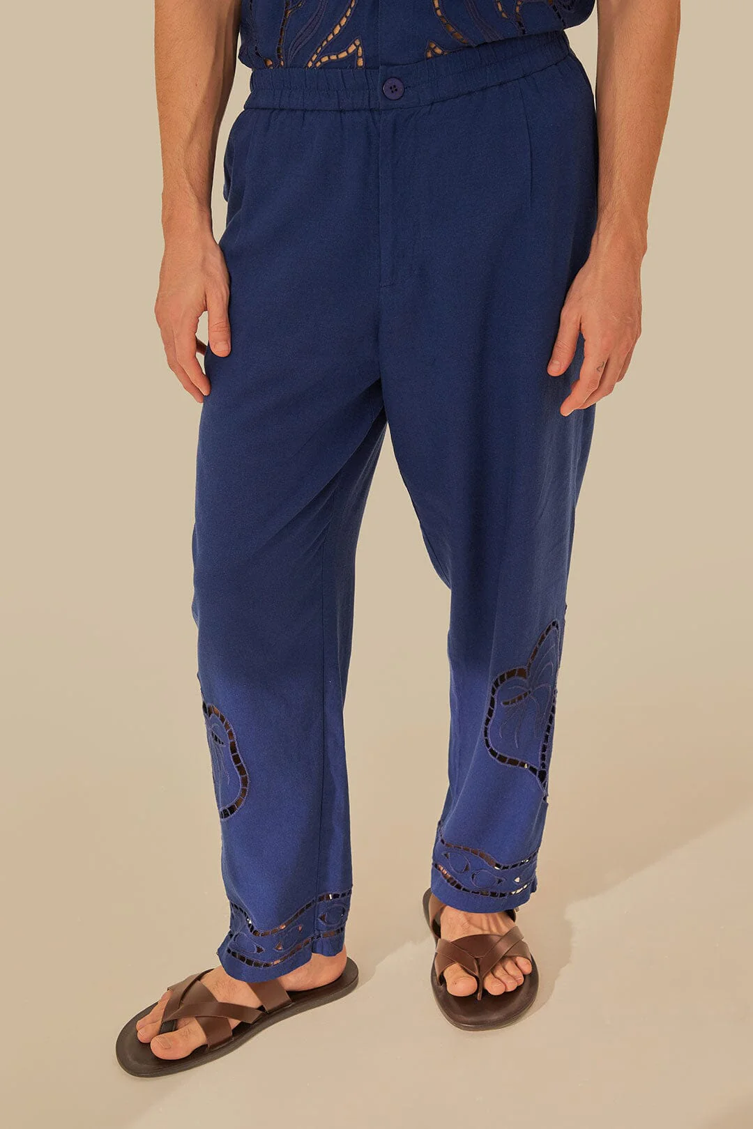 Surrealist Richelieu Embroidered Euroflax™ Premium Linen Pants - Image 3