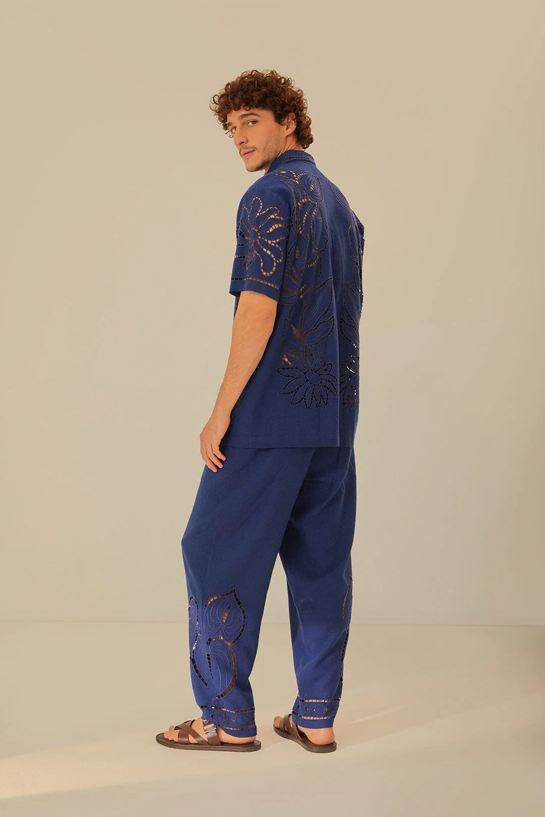 Surrealist Richelieu Embroidered Euroflax™ Premium Linen Pants - Image 4