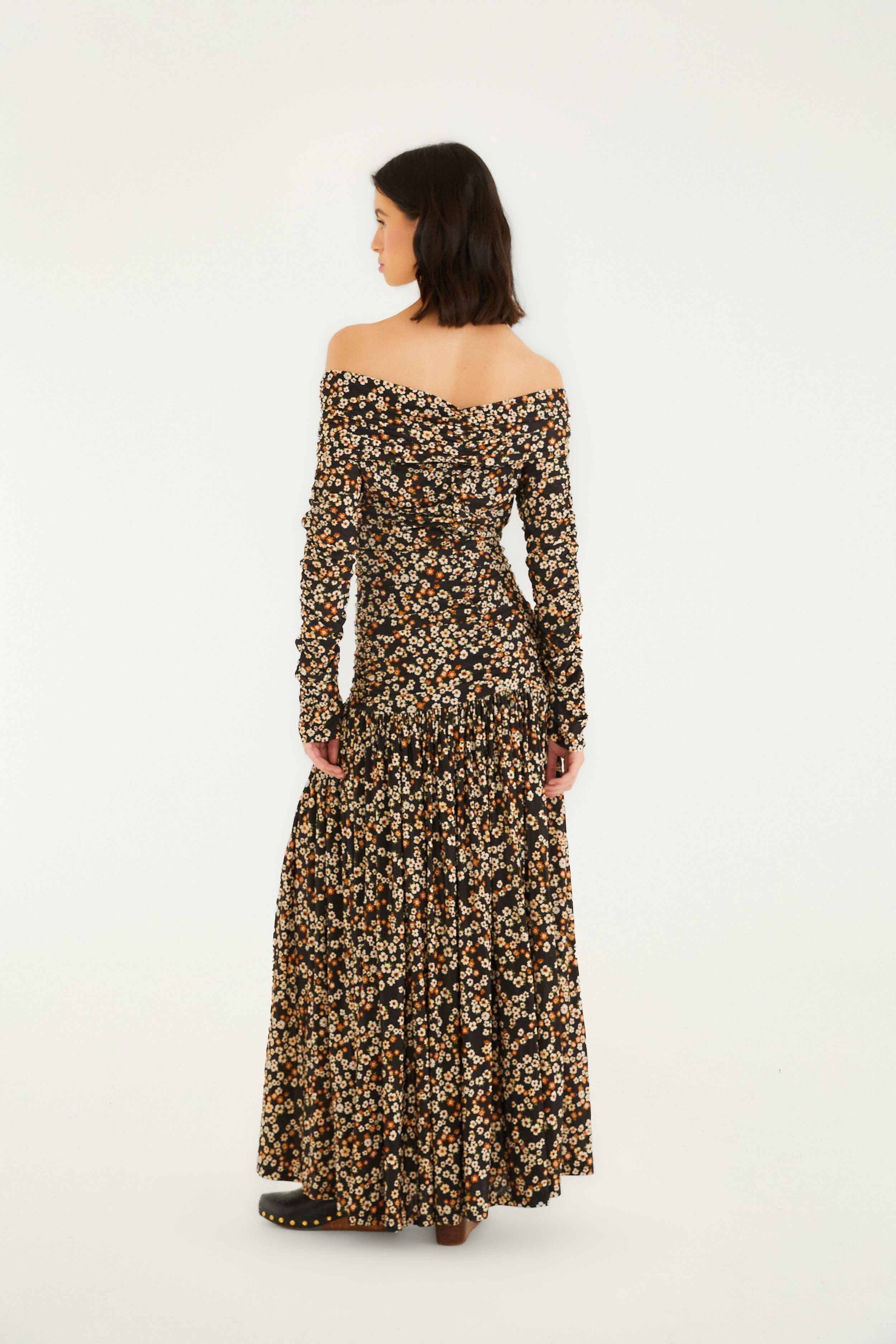 Black Tiny Flowers Long Sleeve Maxi Dress - Image 4