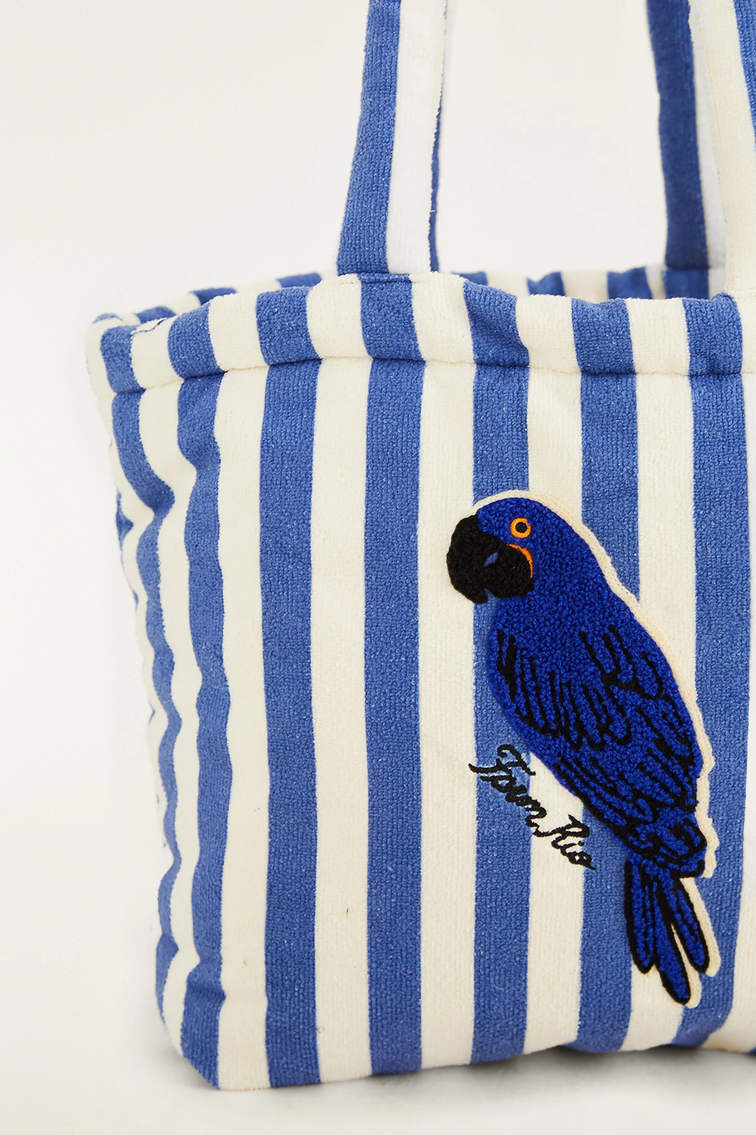 Blue Stripped Macaw Embroidered Tote Bag - Image 2