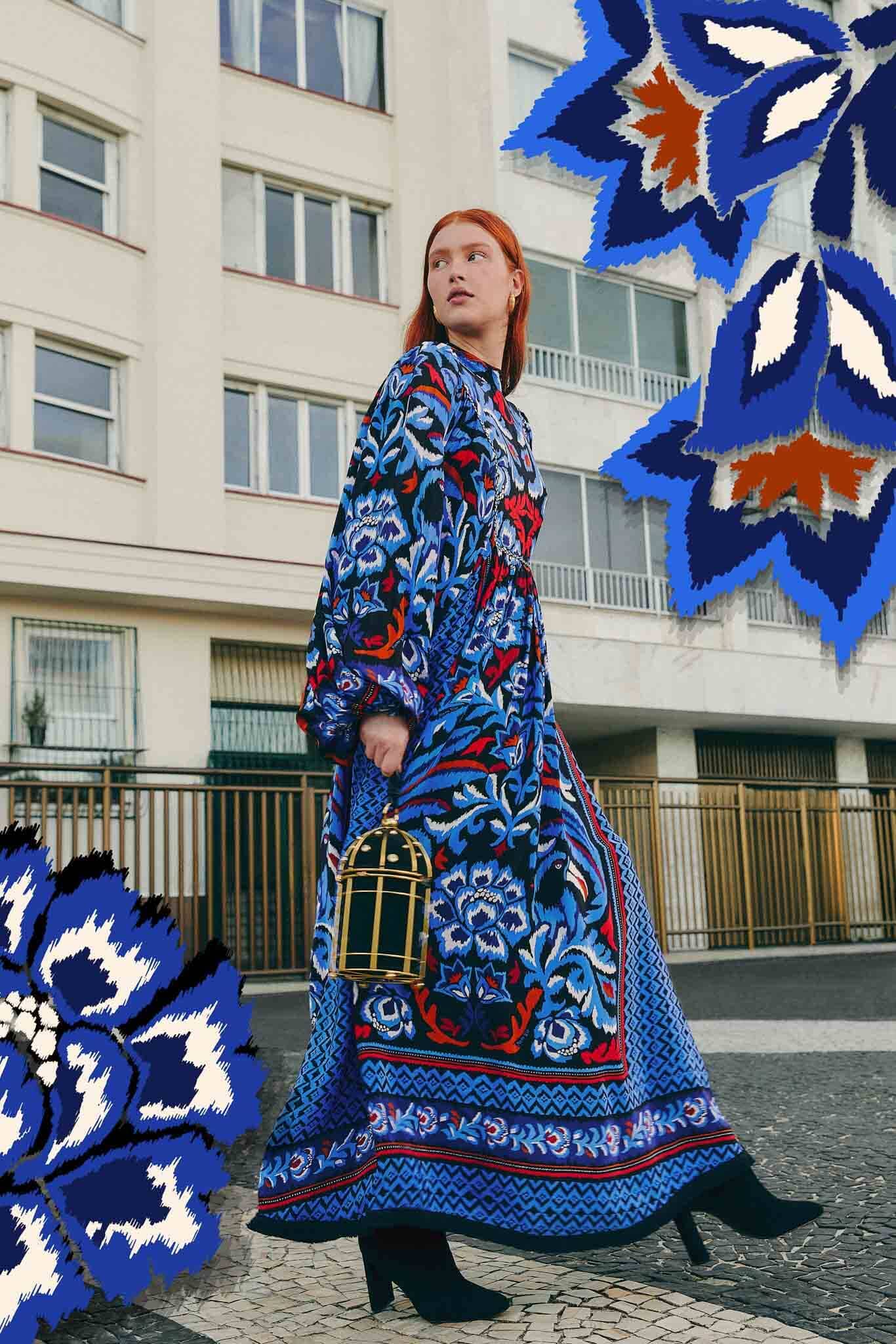 Black Toucans Scarf Long Sleeve Maxi Dress - Image 2
