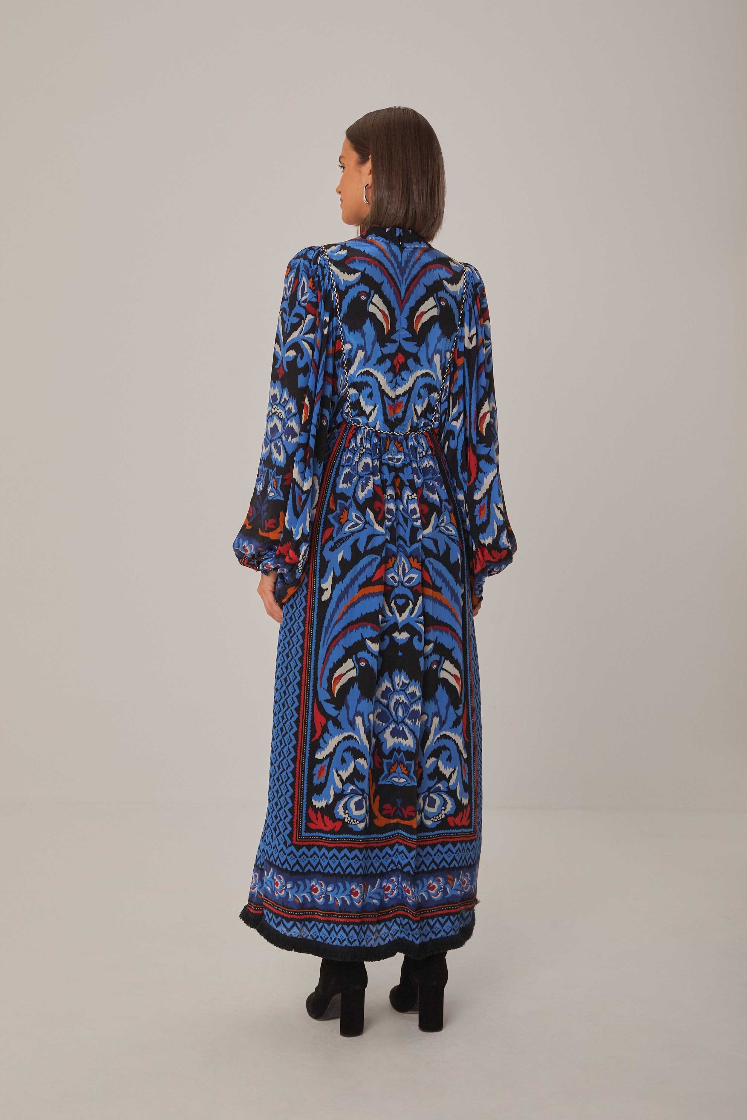 Black Toucans Scarf Long Sleeve Maxi Dress - Image 5
