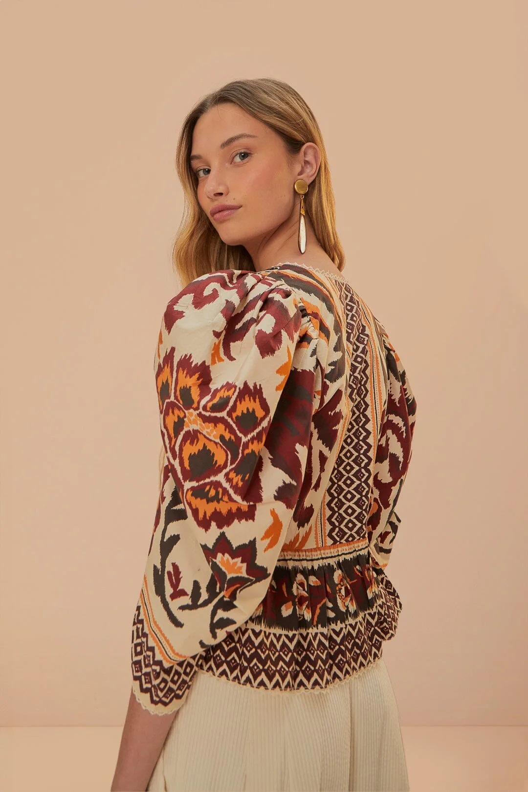Cream Toucans Scarf Puff Sleeve Blouse - Image 5