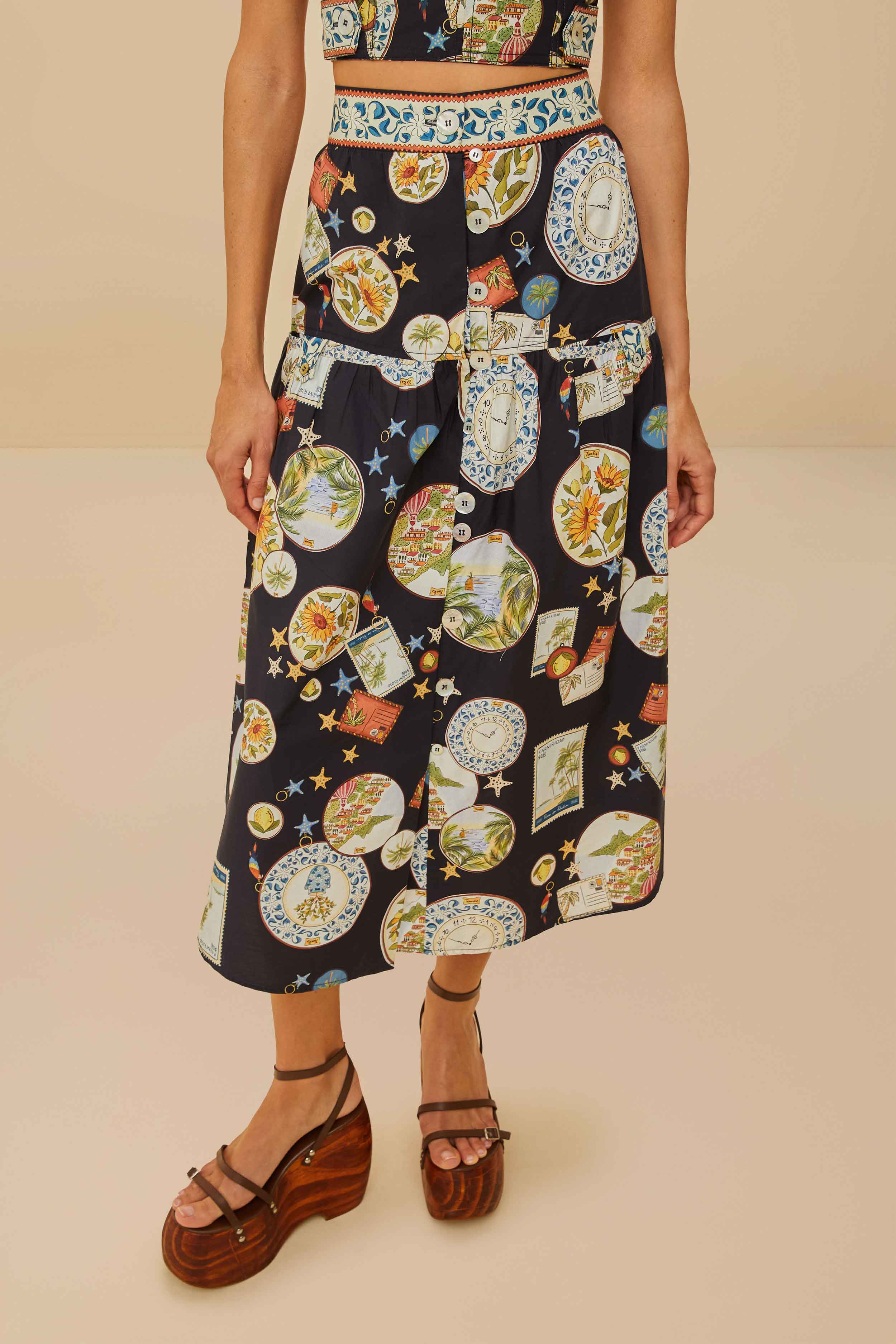 Black Trip Souvenir Organic Cotton Midi Skirt - Image 2