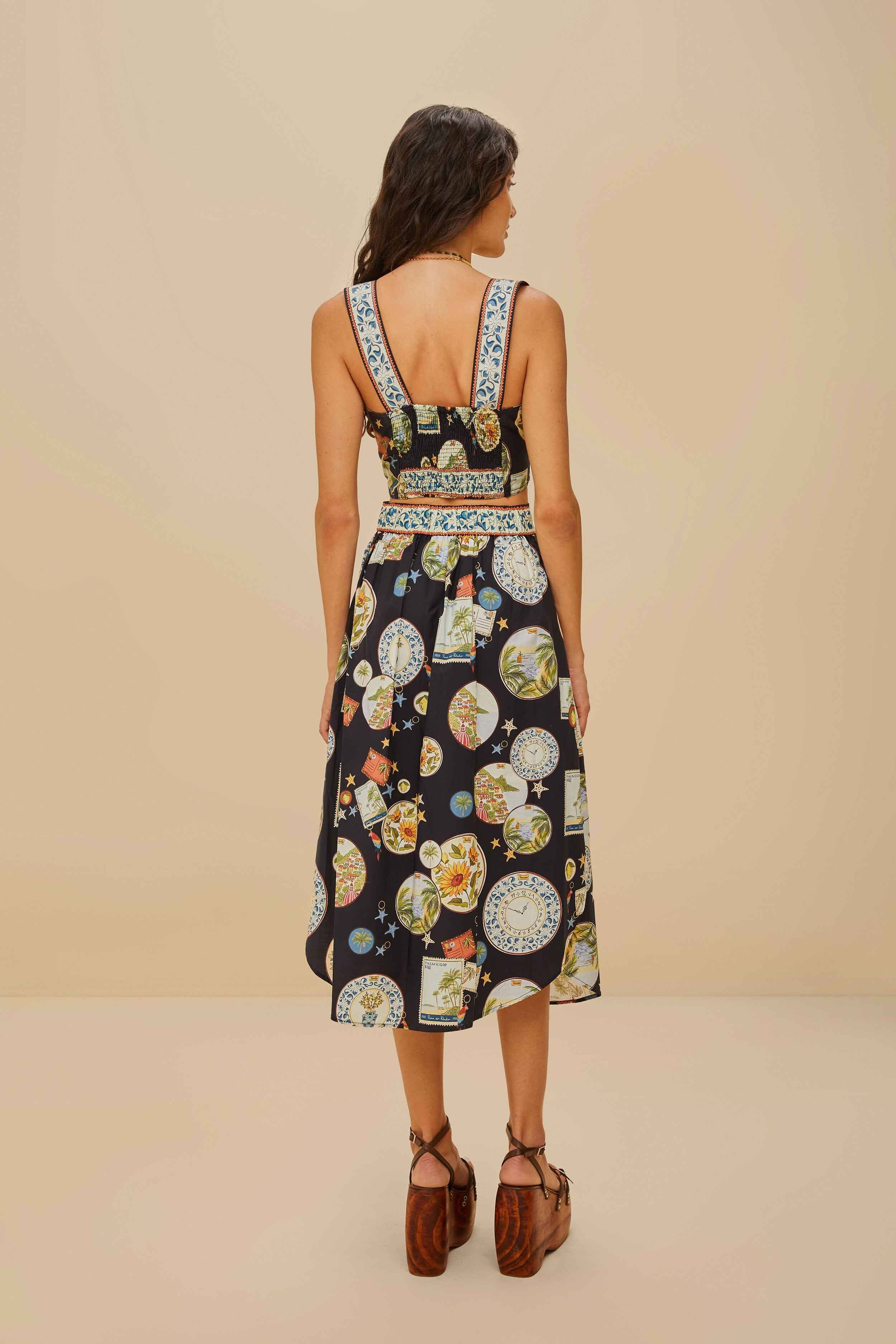 Black Trip Souvenir Organic Cotton Midi Skirt - Image 4