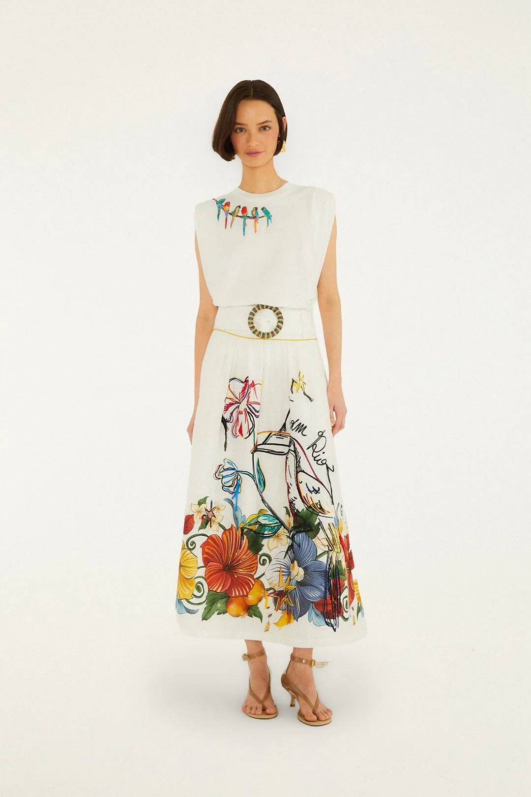 Off-White Tropi Embroidered Euroflax Premium Linen Maxi Skirt
