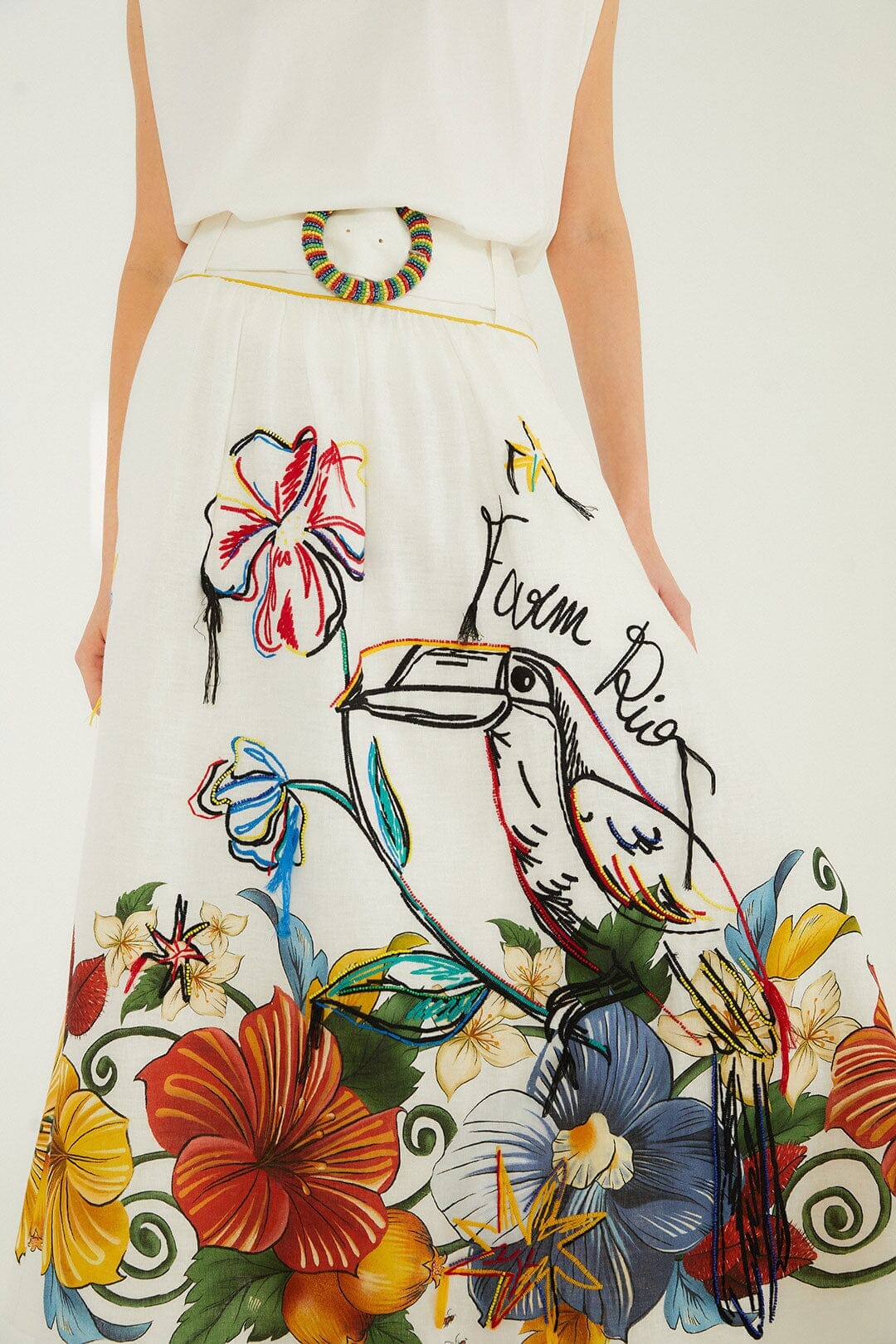 Off-White Tropi Embroidered Euroflax Premium Linen Maxi Skirt - Image 2