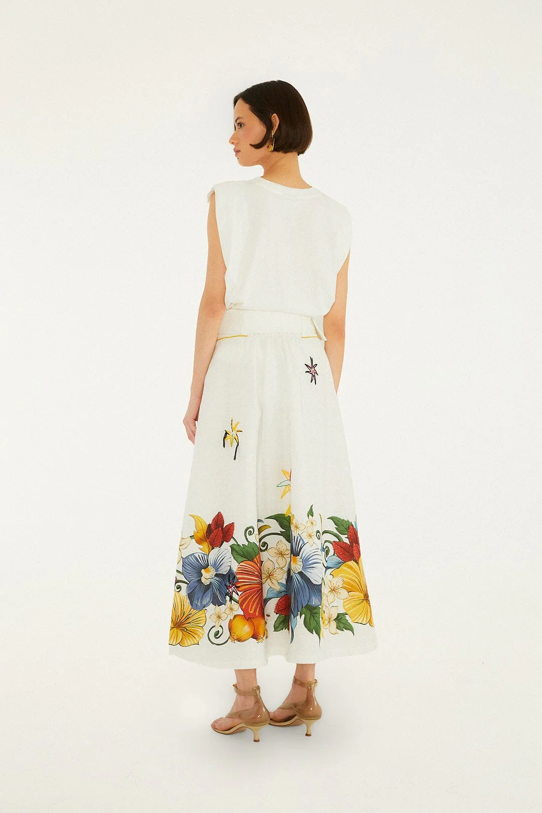 Off-White Tropi Embroidered Euroflax Premium Linen Maxi Skirt - Image 3