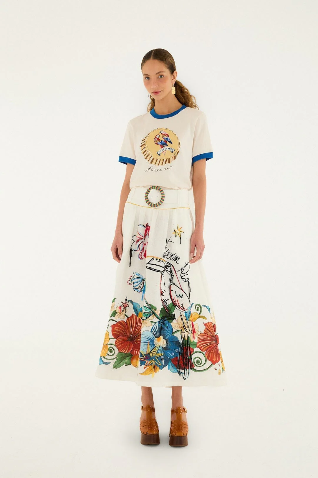 Off-White Tropi Embroidered Euroflax Premium Linen Maxi Skirt - Image 5