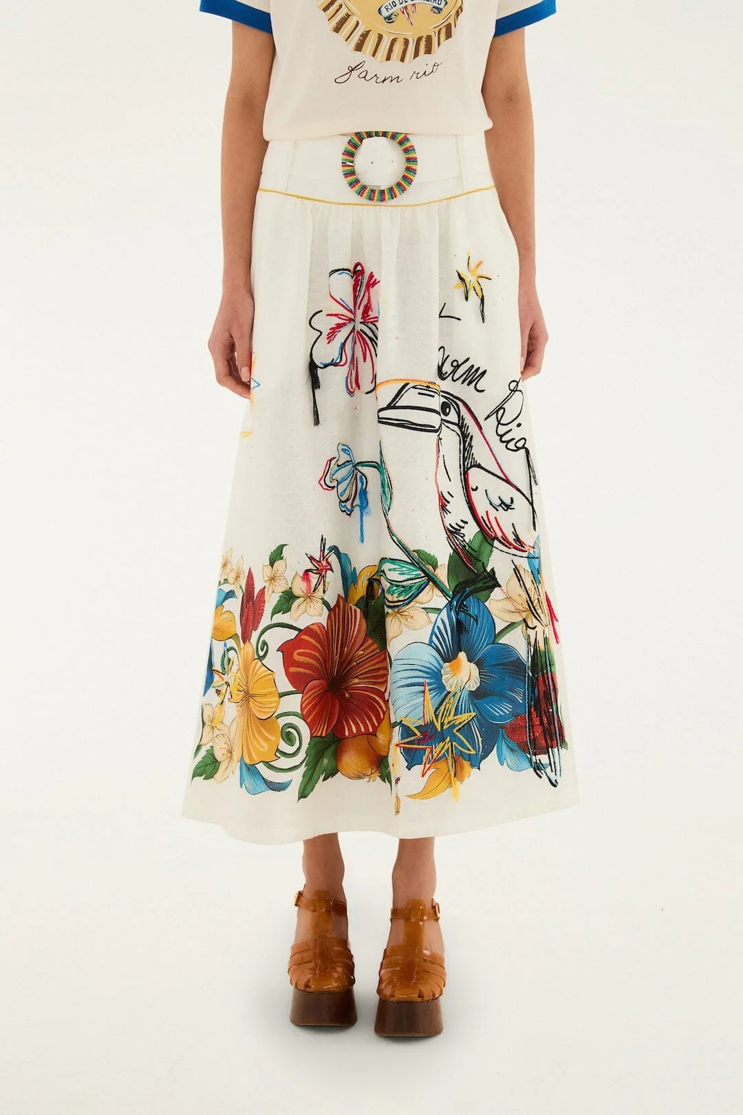 Off-White Tropi Embroidered Euroflax Premium Linen Maxi Skirt - Image 6