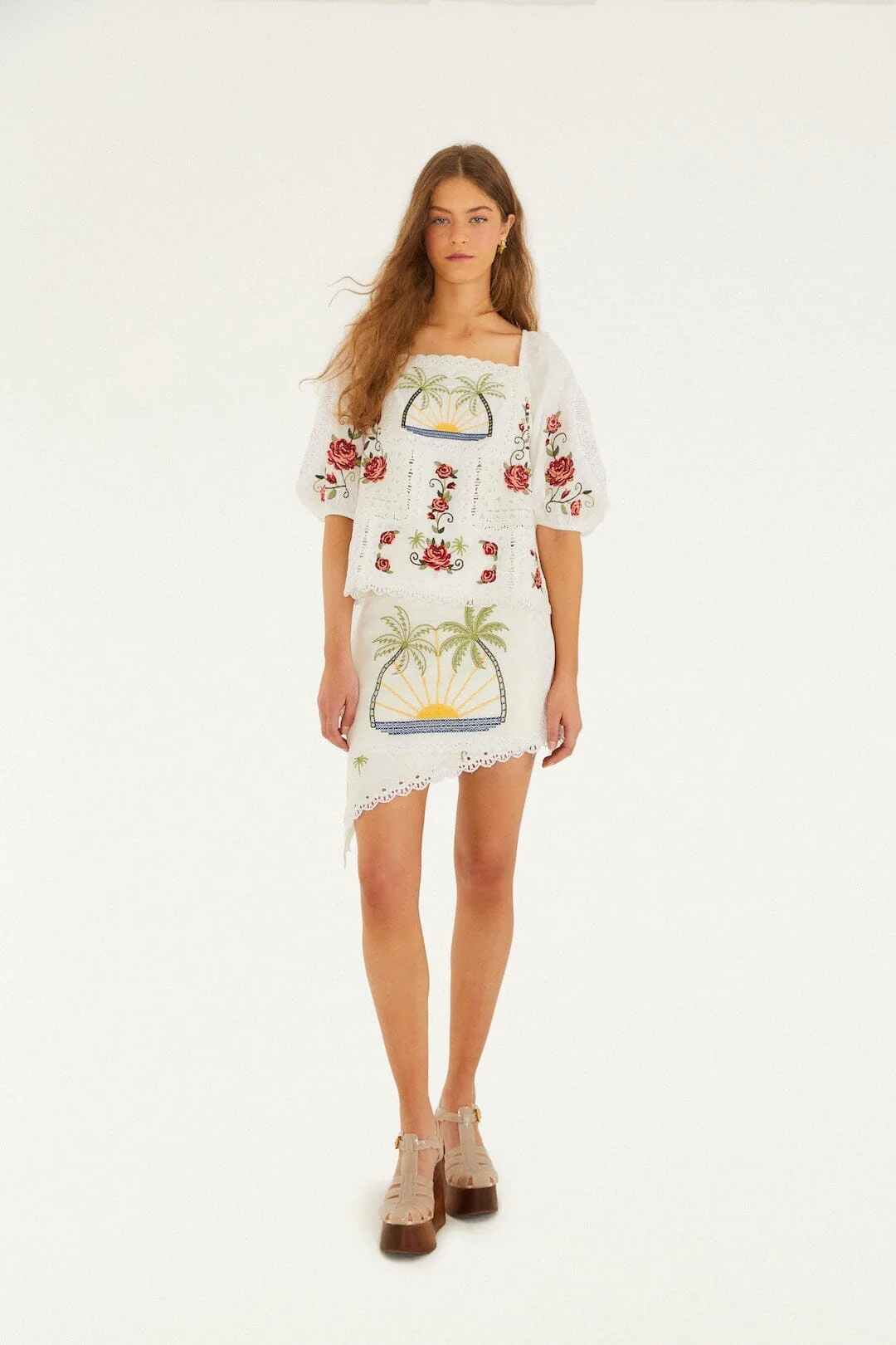 Off-White Tropi Scarf Embroidered Euroflax Premium Linen Mini Skirt - Image 2