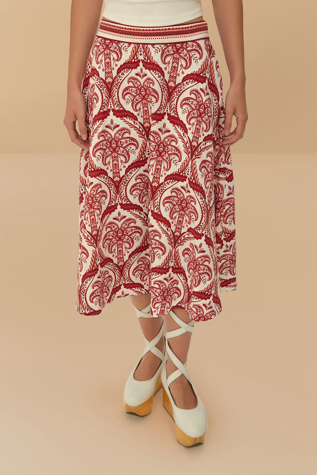 Off-White Tropical Cameo LENZING™ ECOVERO™ Euroflax™ Midi Skirt - Image 2