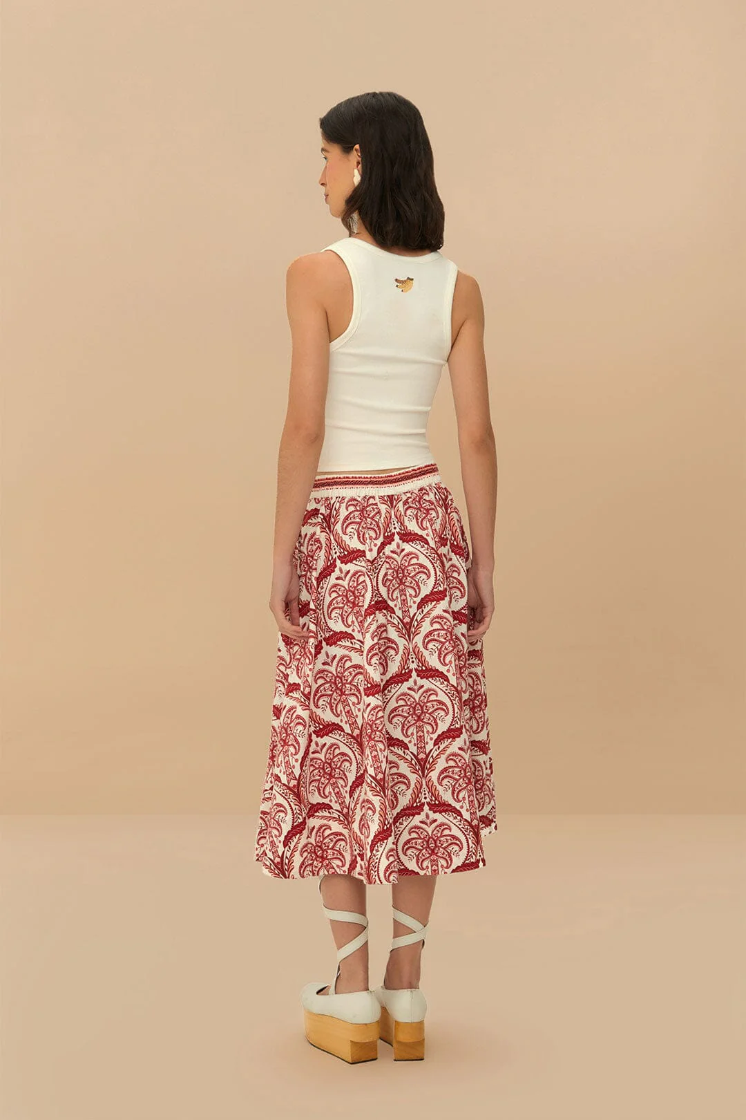 Off-White Tropical Cameo LENZING™ ECOVERO™ Euroflax™ Midi Skirt - Image 4