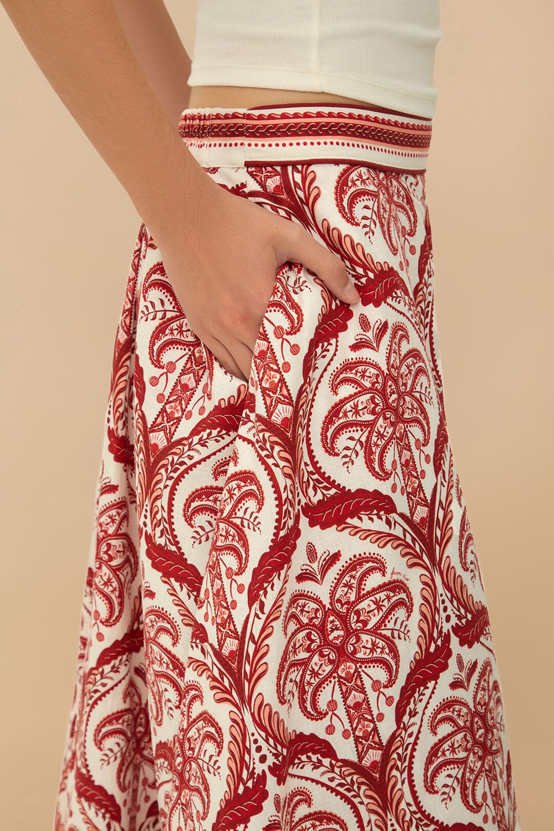 Off-White Tropical Cameo LENZING™ ECOVERO™ Euroflax™ Midi Skirt - Image 5