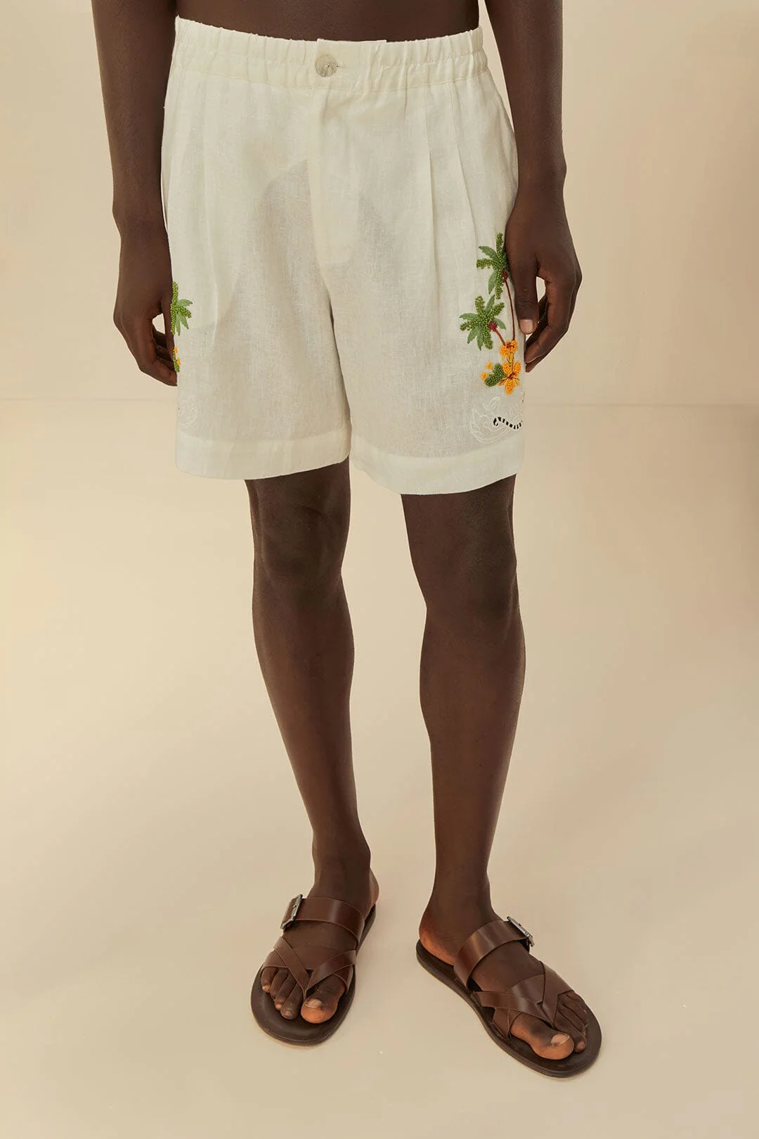Tropical Destination Embroidered Euroflax™ Premium Linen Shorts - Image 3