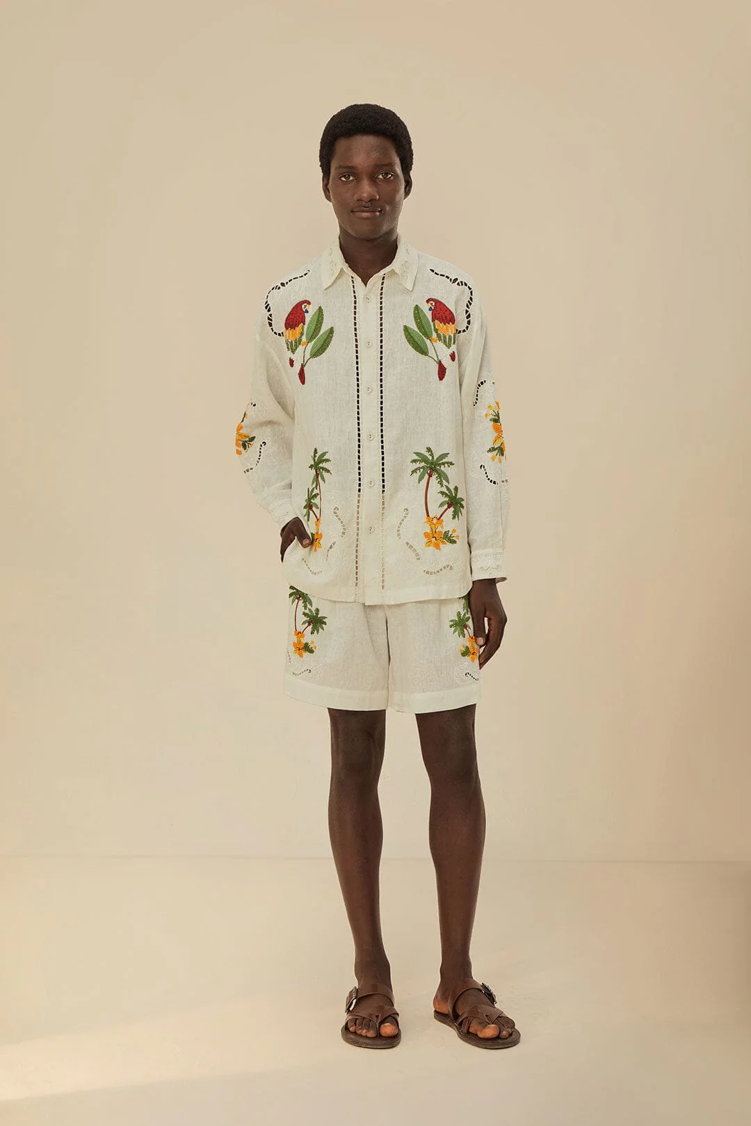 Tropical Destination Embroidered Euroflax™ Premium Linen Shorts - Image 4